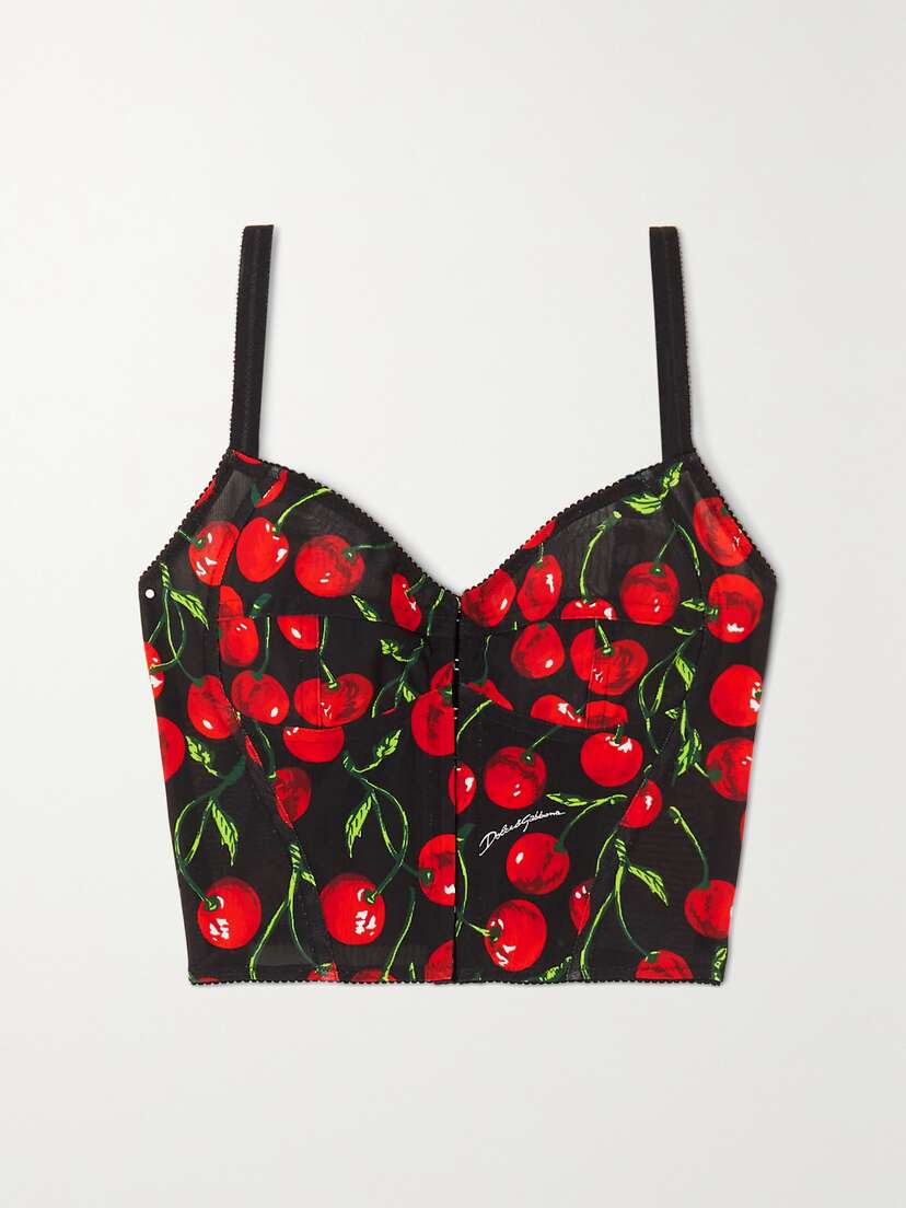 Dolce & Gabbana Cropped Printed Stretch-tulle Bustier Top - IT36
