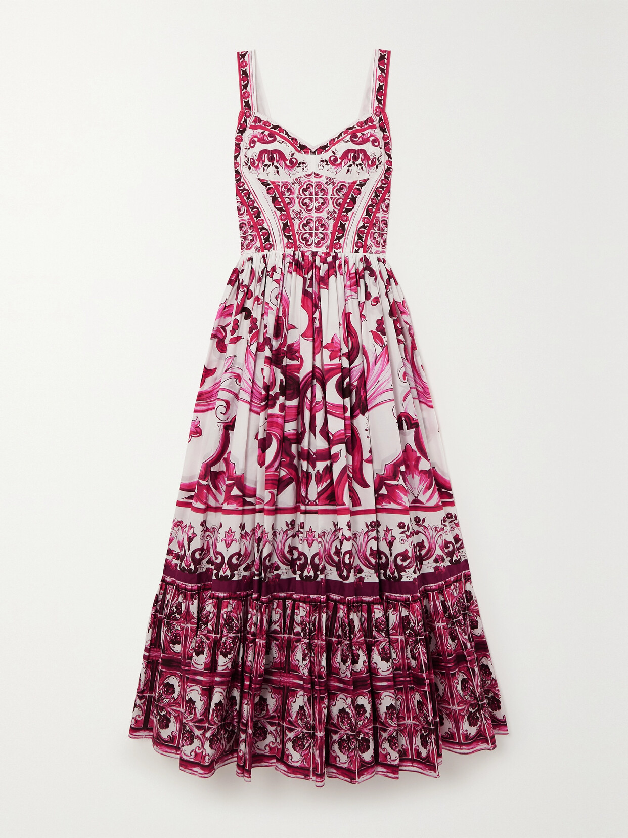 Dolce & Gabbana - Pleated Printed Cotton-poplin Maxi Dress - Pink