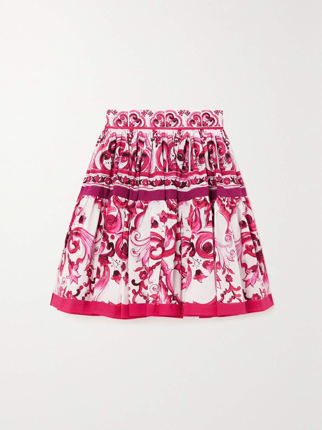 Shop Dolce & Gabbana Pleated Printed Cotton-poplin Mini Skirt In Pink