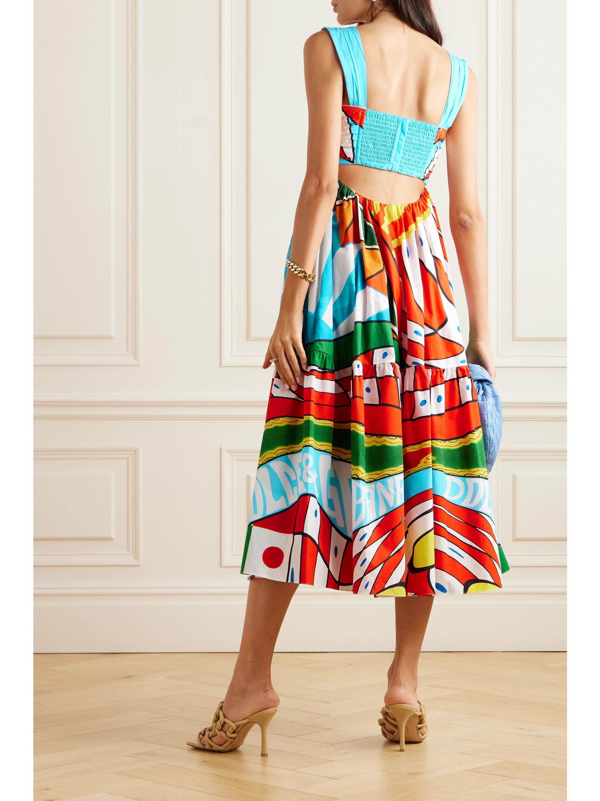 Dolce&Gabbana Pleated printed cotton-poplin midi dress thumbnail