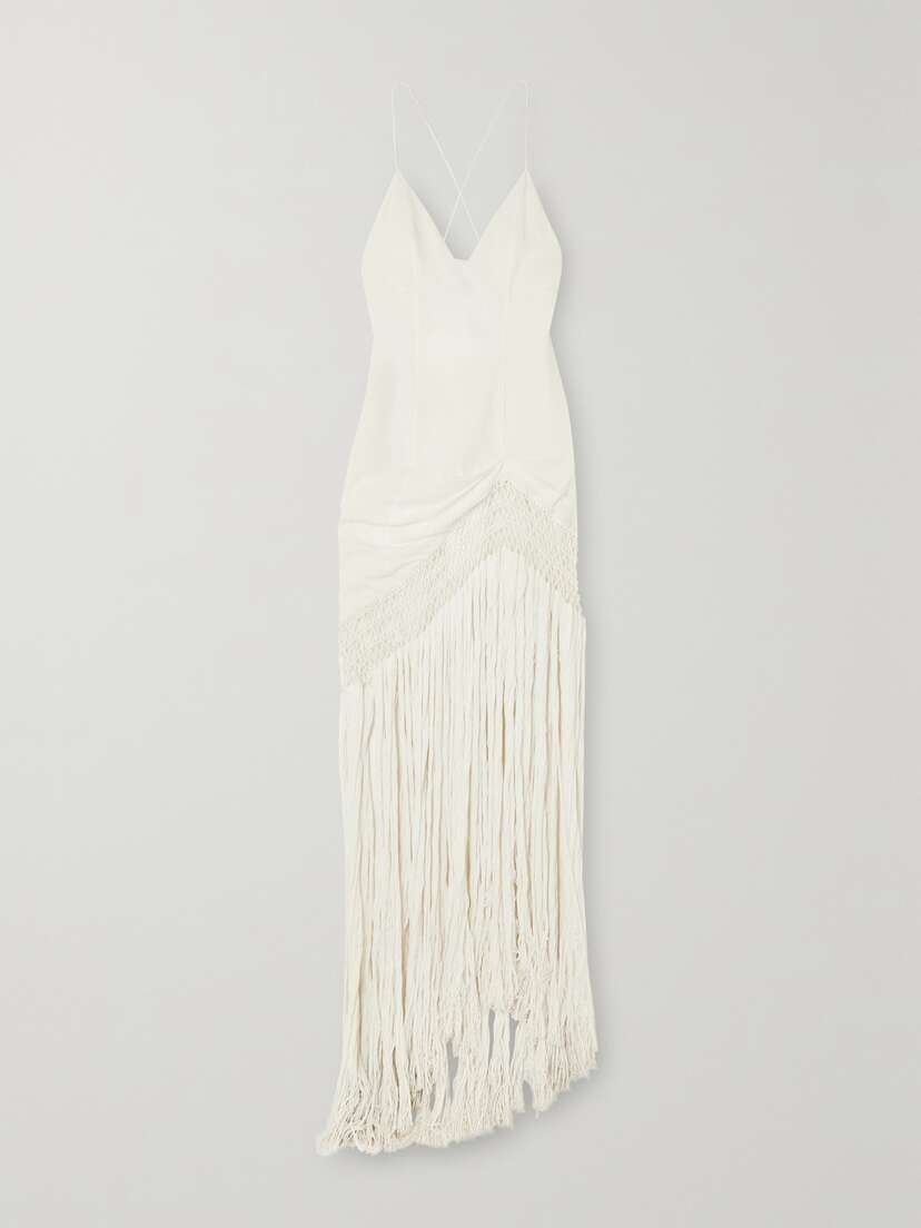 Loewe + Paula's Ibiza Asymmetric Fringed Woven Maxi Dress