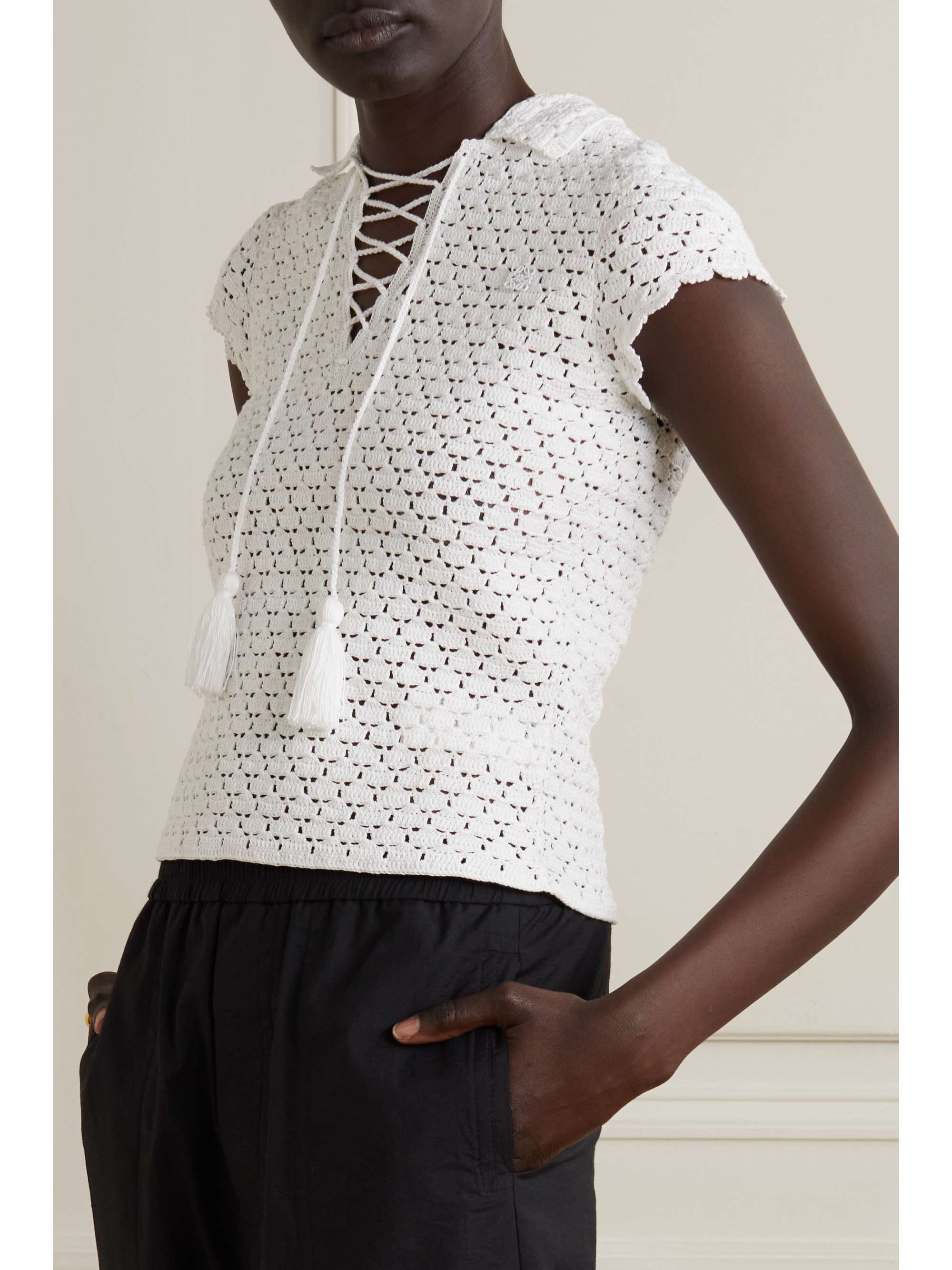 LOEWE + Paula's Ibiza tasseled crocheted cotton top