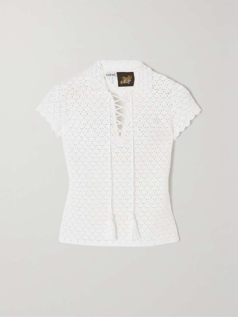 Loewe + Paula's Ibiza Tasseled Crocheted Cotton Top