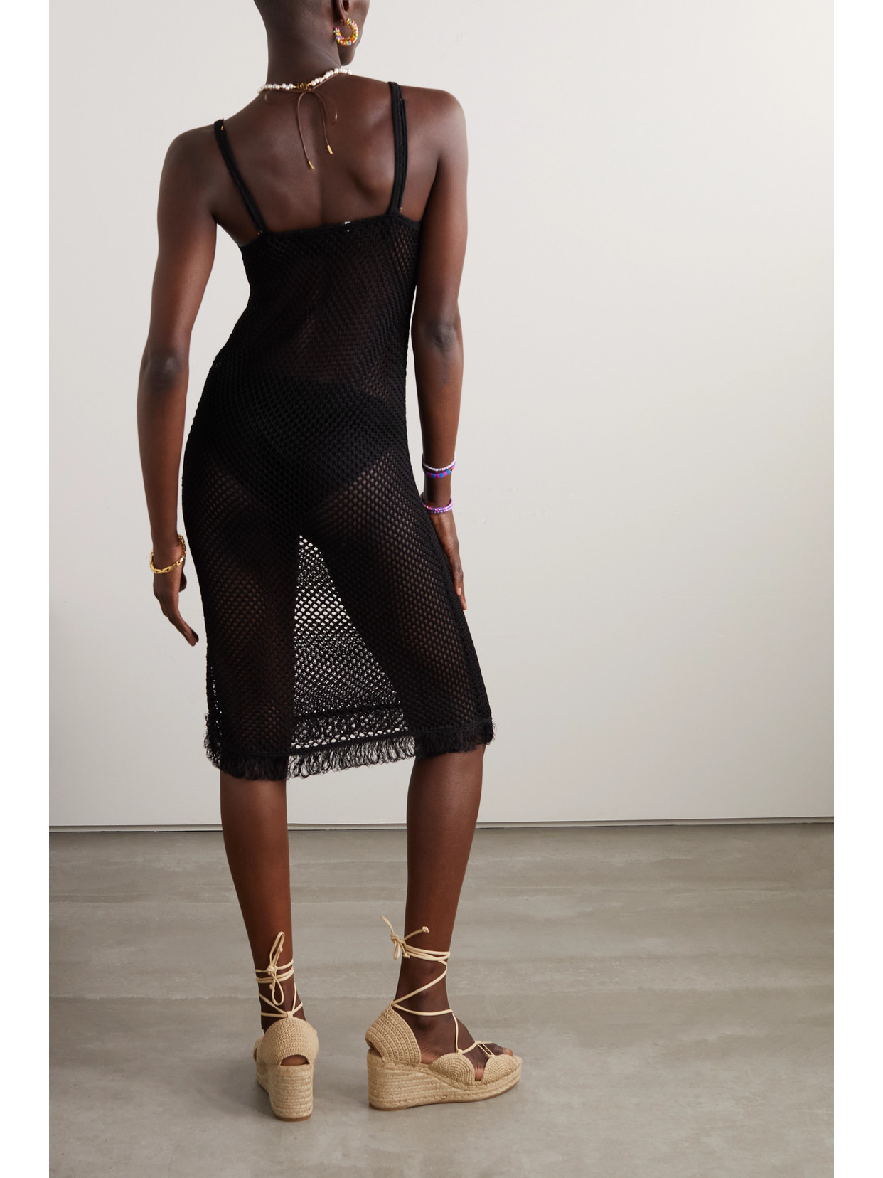 LOEWE + PAULA'S IBIZA FRINGED OPEN-KNIT DRESS