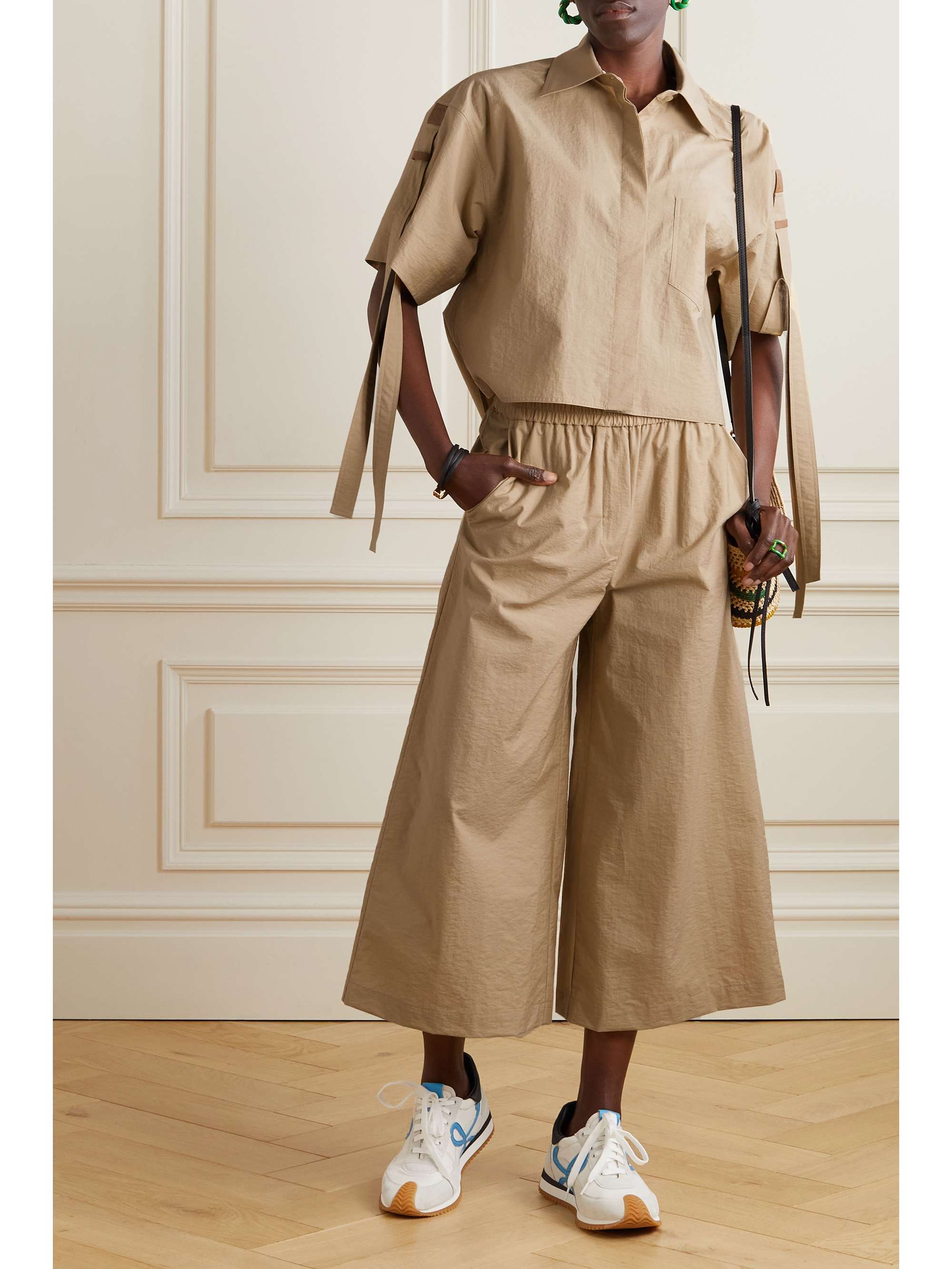 LOEWE + Paula's Ibiza leather-trimmed cotton-blend poplin shirt