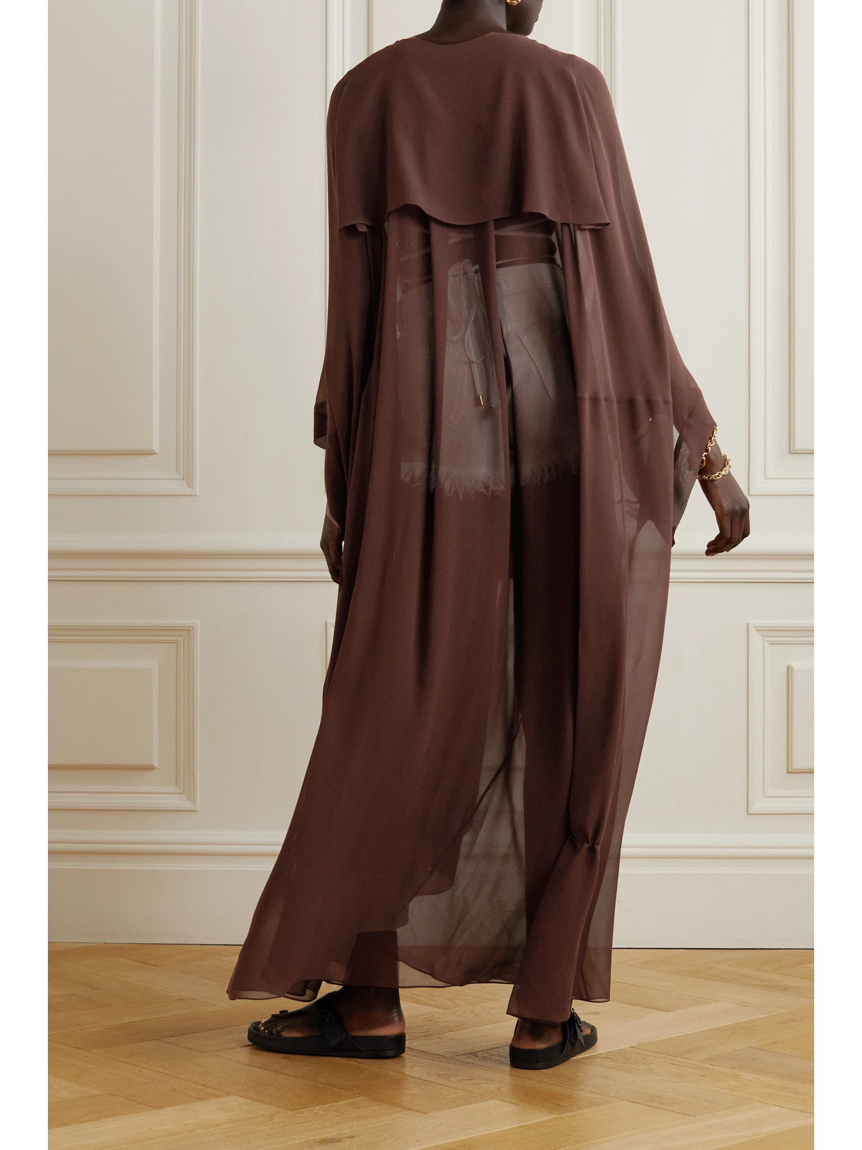 Shop Loewe + Paula's Ibiza Belted Tasseled Silk-georgette Maxi Dress In Brown