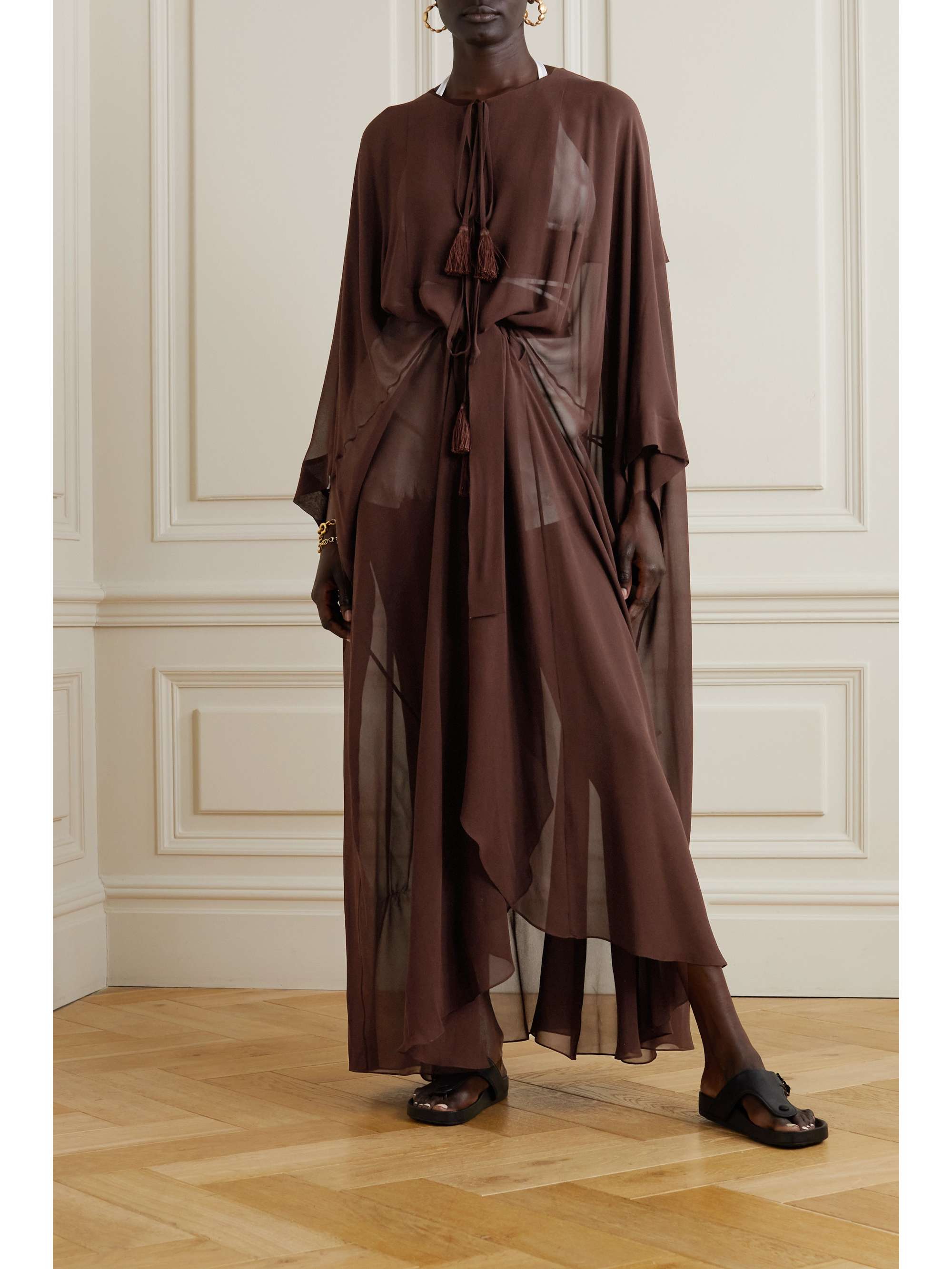 LOEWE + Paula's Ibiza belted tasseled silk-georgette maxi dress