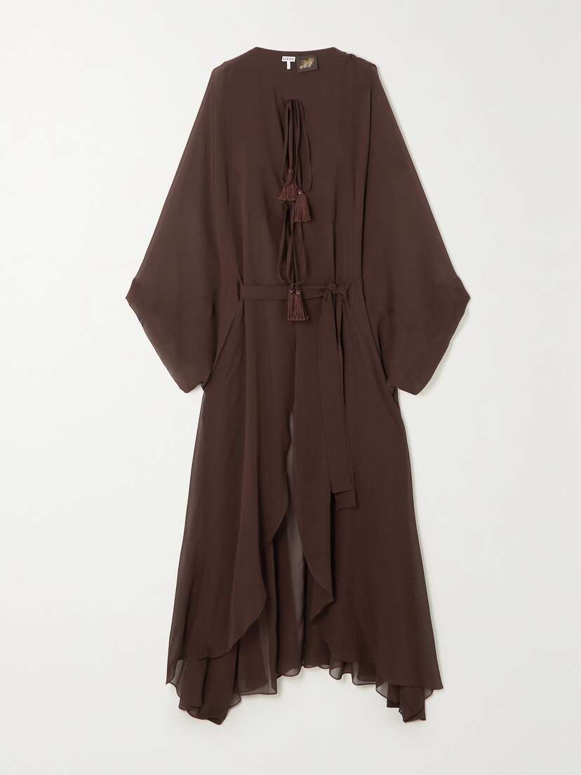 Loewe + Paula's Ibiza Belted Tasseled Silk-georgette Maxi Dress