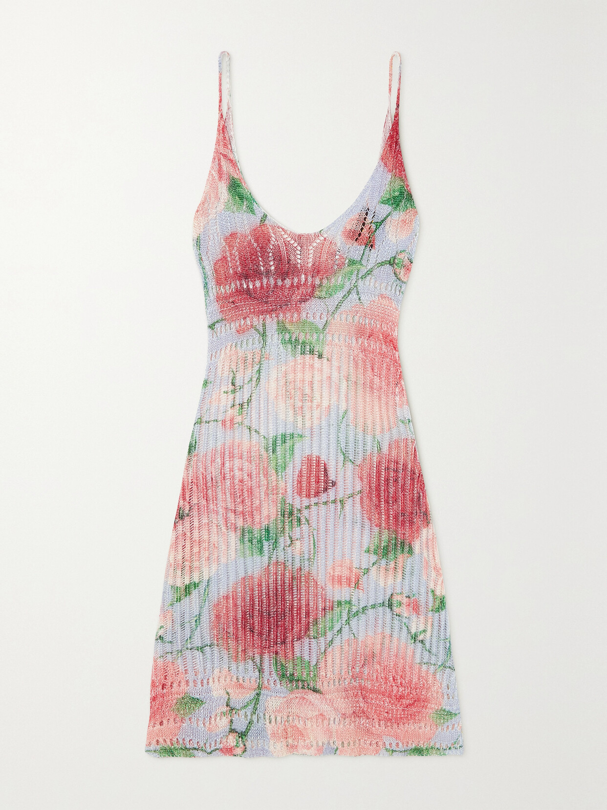 Loewe X Paula's Ibiza Roses Printed Strappy Knit Dress In Pink Multitone