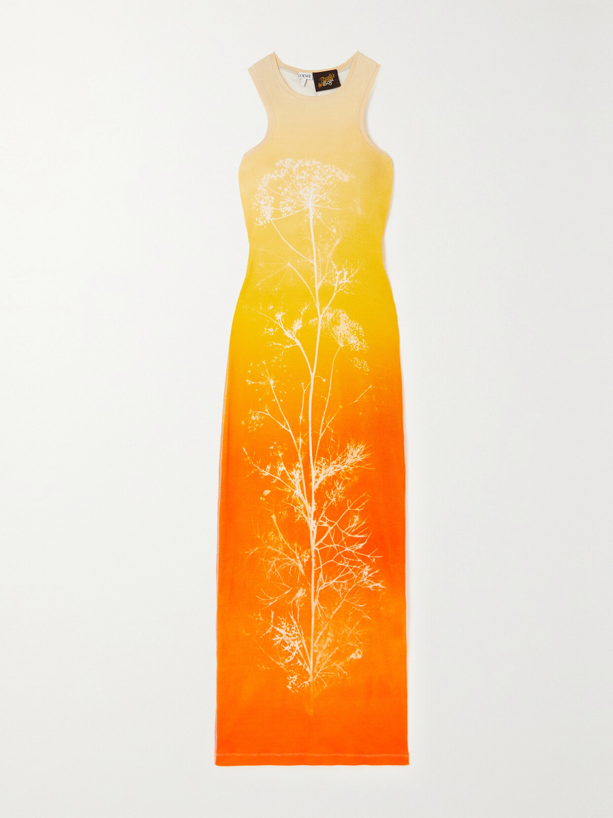 Shop Loewe + Paula's Ibiza Ribbed Cotton-blend Jersey Maxi Dress In Orange