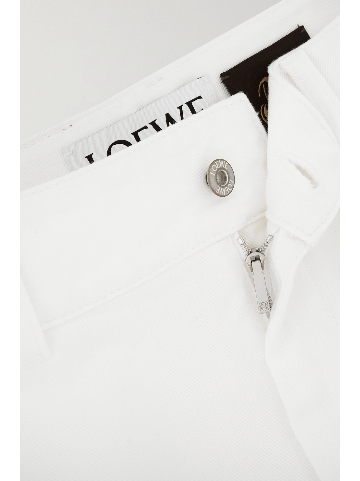 Loewe + Paula's Ibiza Leather-trimmed Embroidered High-rise Wide-leg Jeans In White