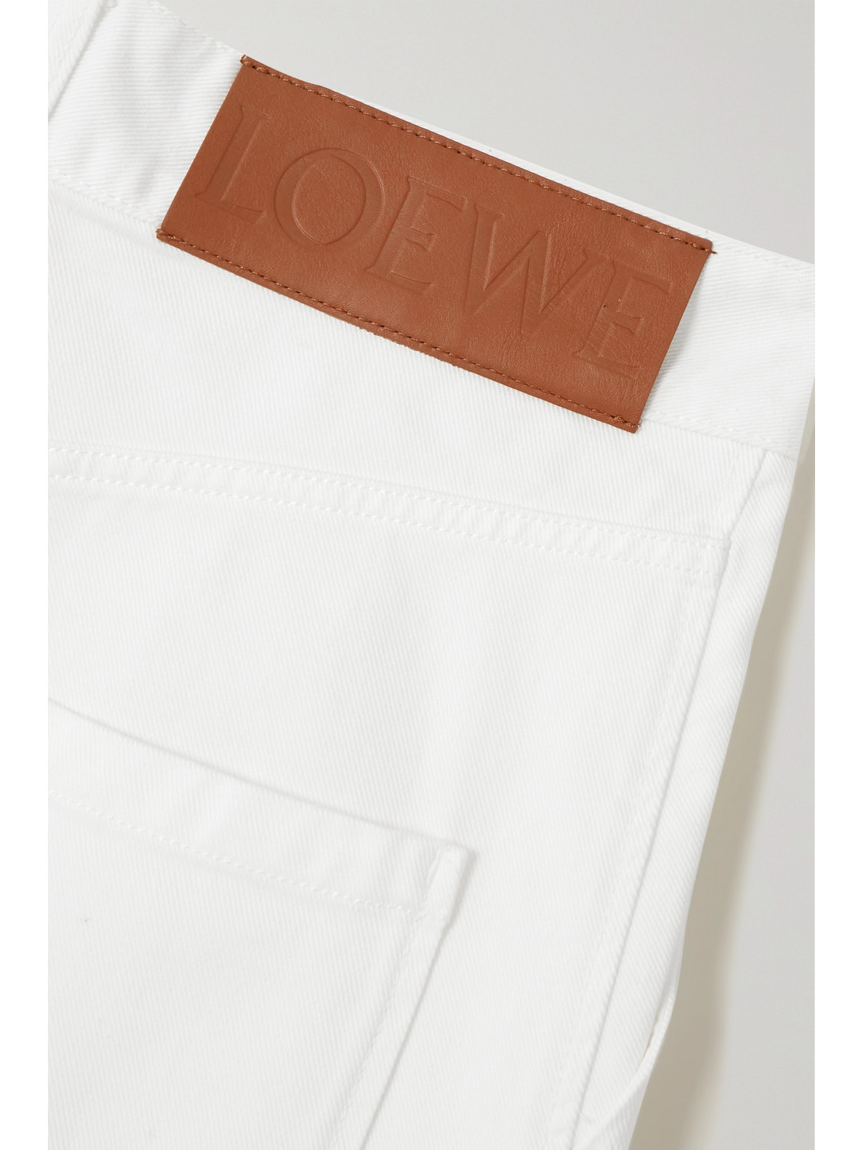 Shop Loewe + Paula's Ibiza Leather-trimmed Embroidered High-rise Wide-leg Jeans In White