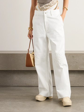 Loewe + Paula's Ibiza leather-trimmed embroidered high-rise wide-leg jeans