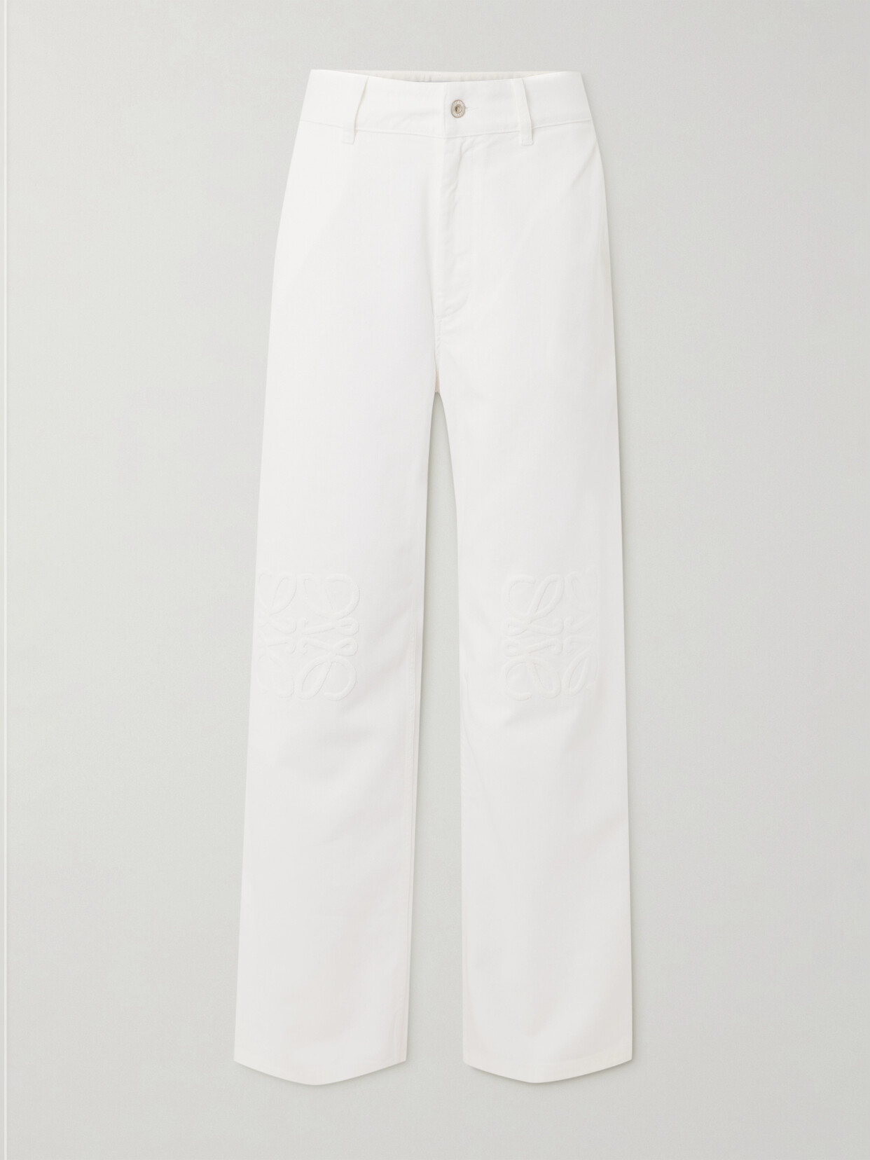 Loewe + Paula's Ibiza Leather-trimmed Embroidered High-rise Wide-leg Jeans In White