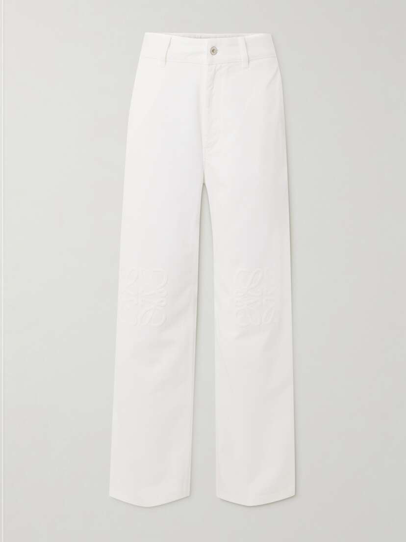 Loewe + Paula's Ibiza Leather-trimmed Embroidered High-rise Wide-leg Jeans