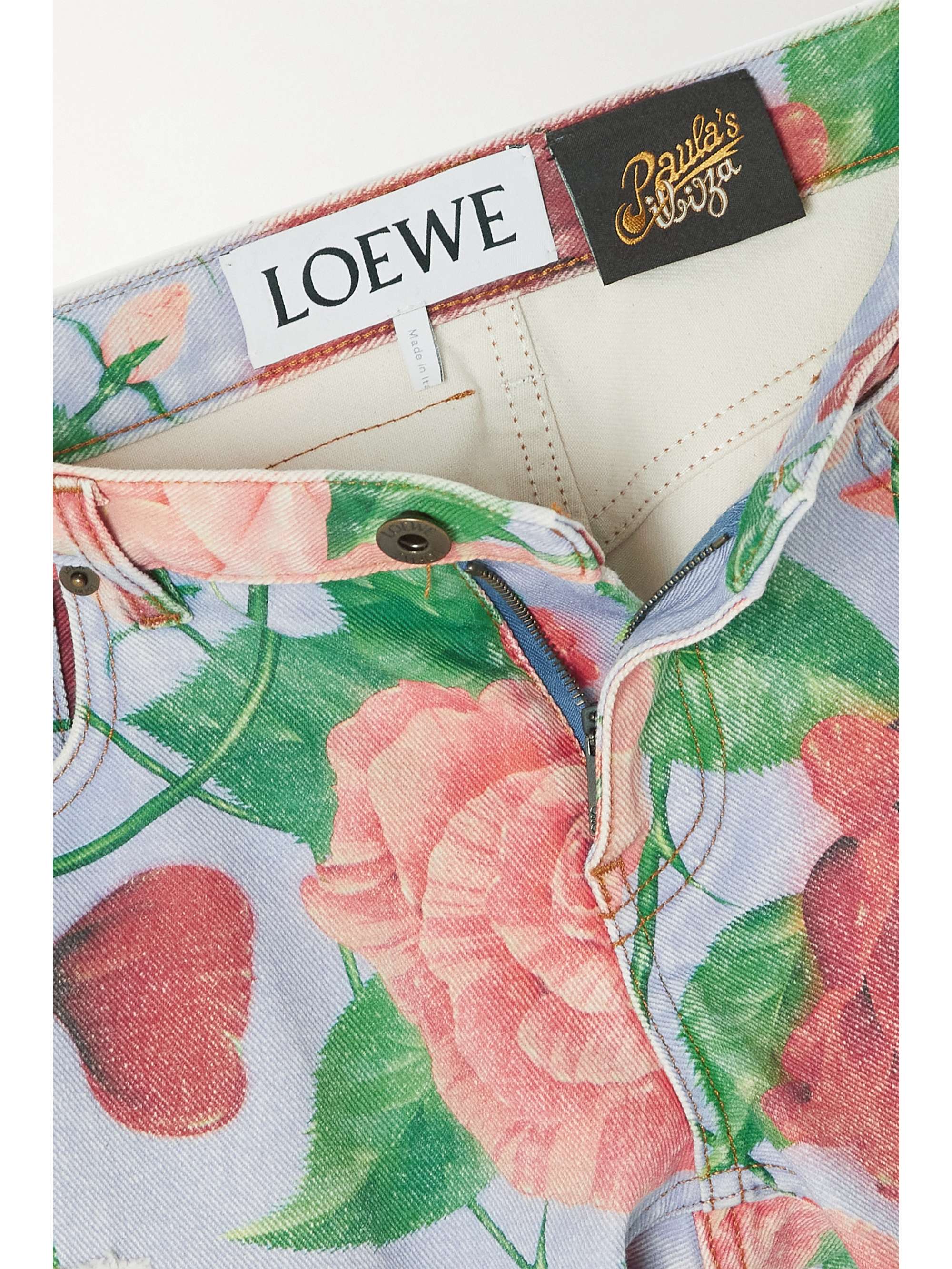 LOEWE + Paula's Ibiza フレアジーンズ レザートリム フローラルプリント