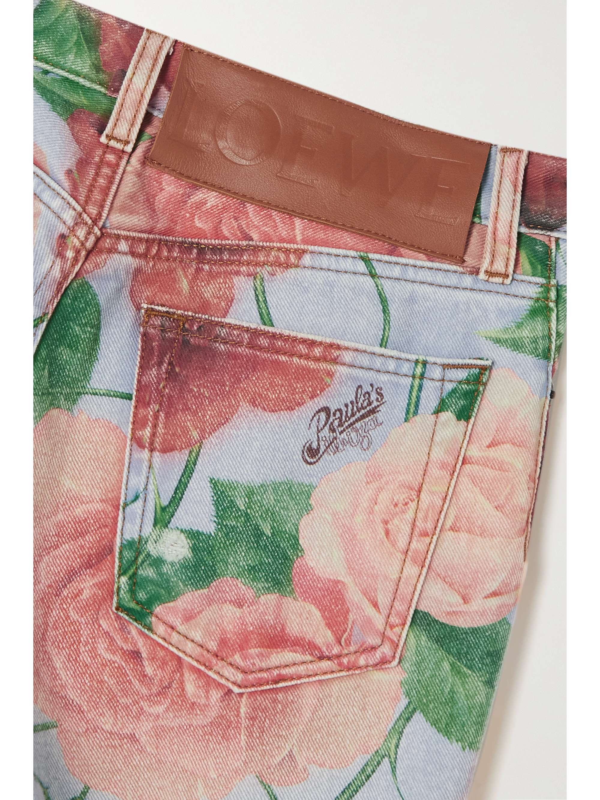 LOEWE + Paula's Ibiza フレアジーンズ レザートリム フローラルプリント