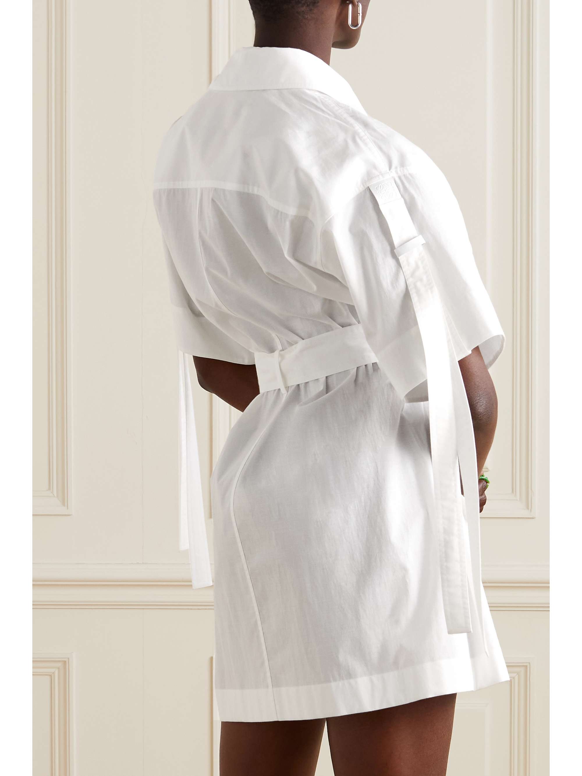 LOEWE + Paula's Ibiza belted leather-trimmed cotton-blend poplin mini dress