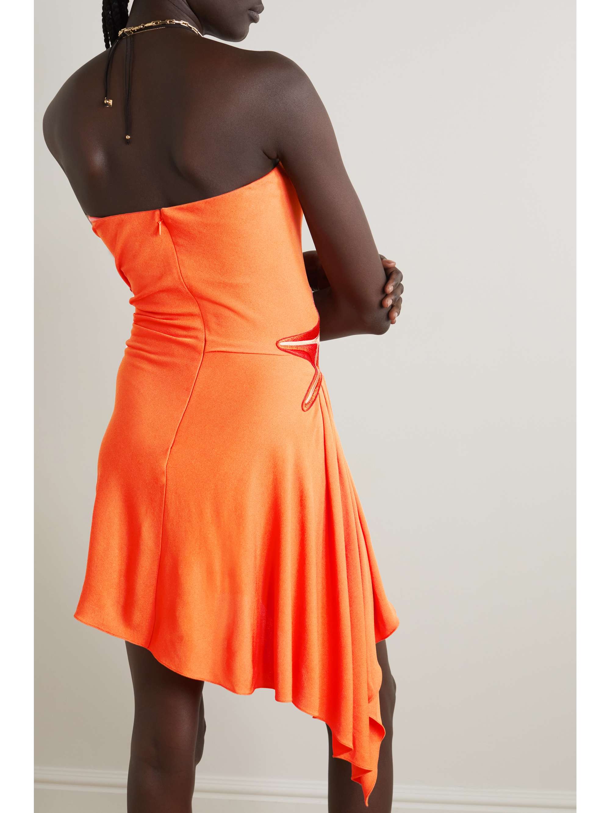 LOEWE + Paula's Ibiza strapless asymmetric embroidered jersey mini dress