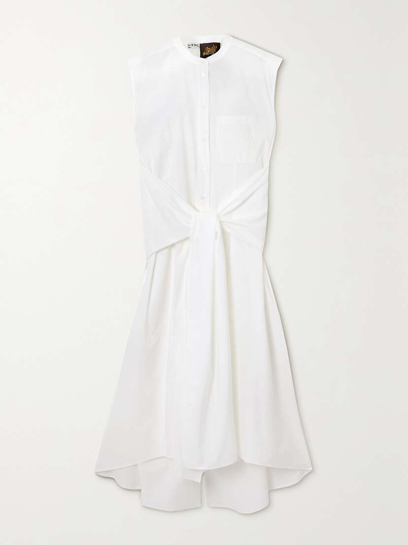 Loewe + Paula's Ibiza Tie-front Embroidered Cotton-blend Poplin Shirt Dress