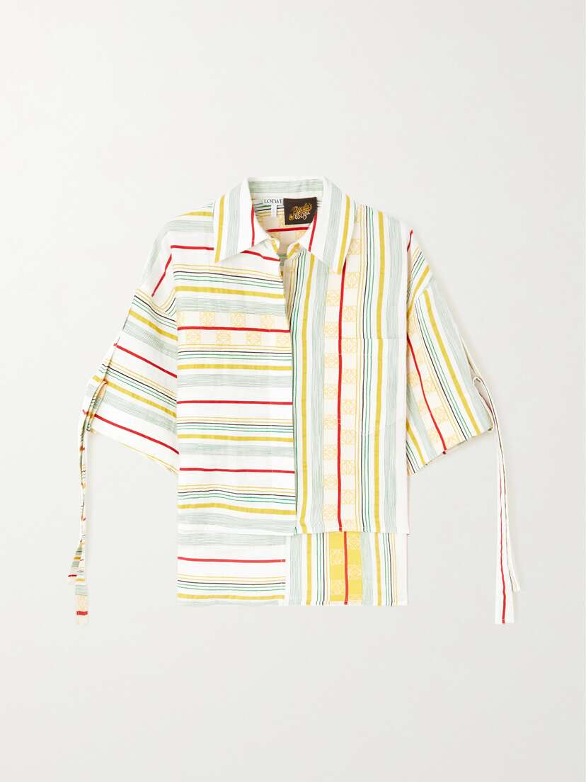 Loewe + Paula's Ibiza Cropped Asymmetric Striped Cotton, Linen And Silk-blend Shirt