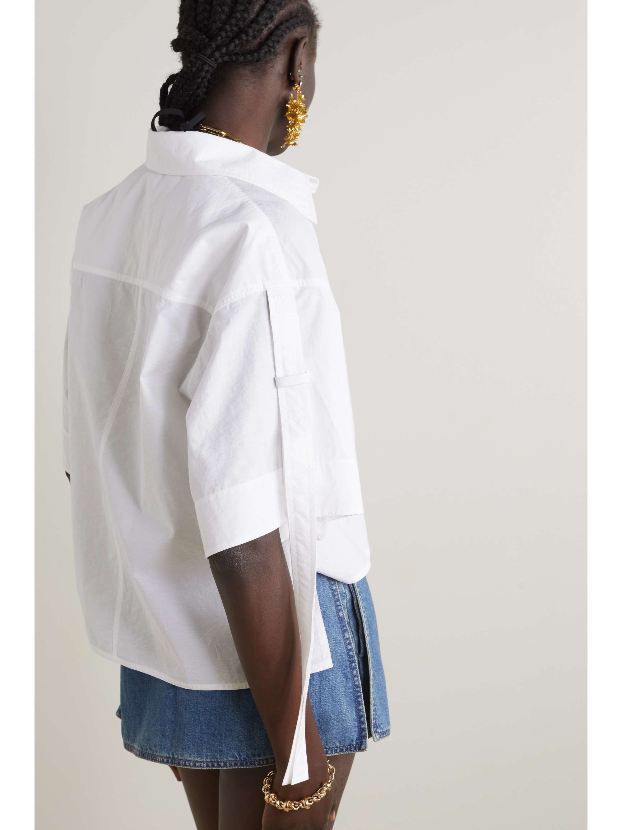 LOEWE + Paula's Ibiza leather-trimmed cotton-blend poplin shirt