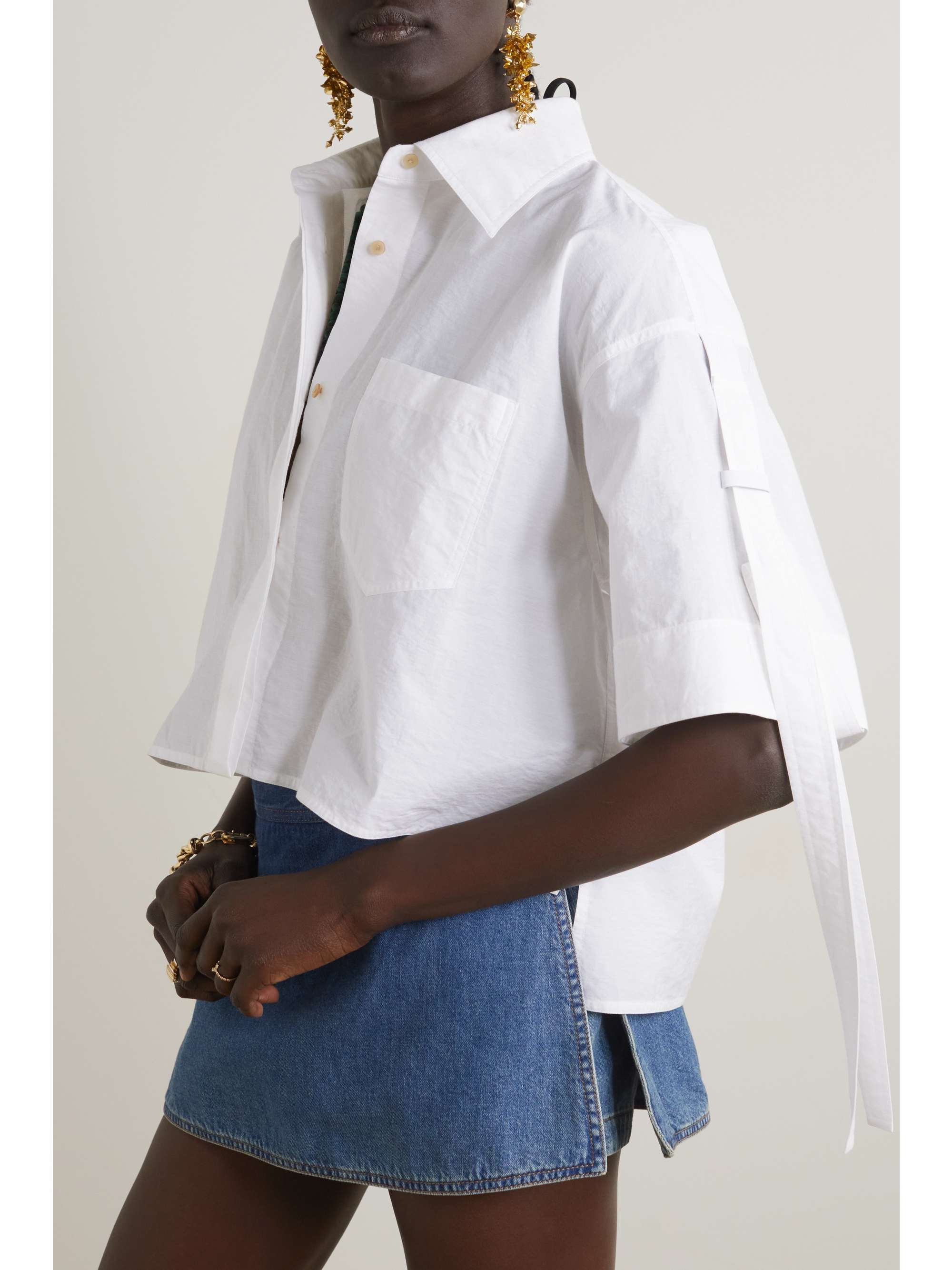 LOEWE + Paula's Ibiza leather-trimmed cotton-blend poplin shirt