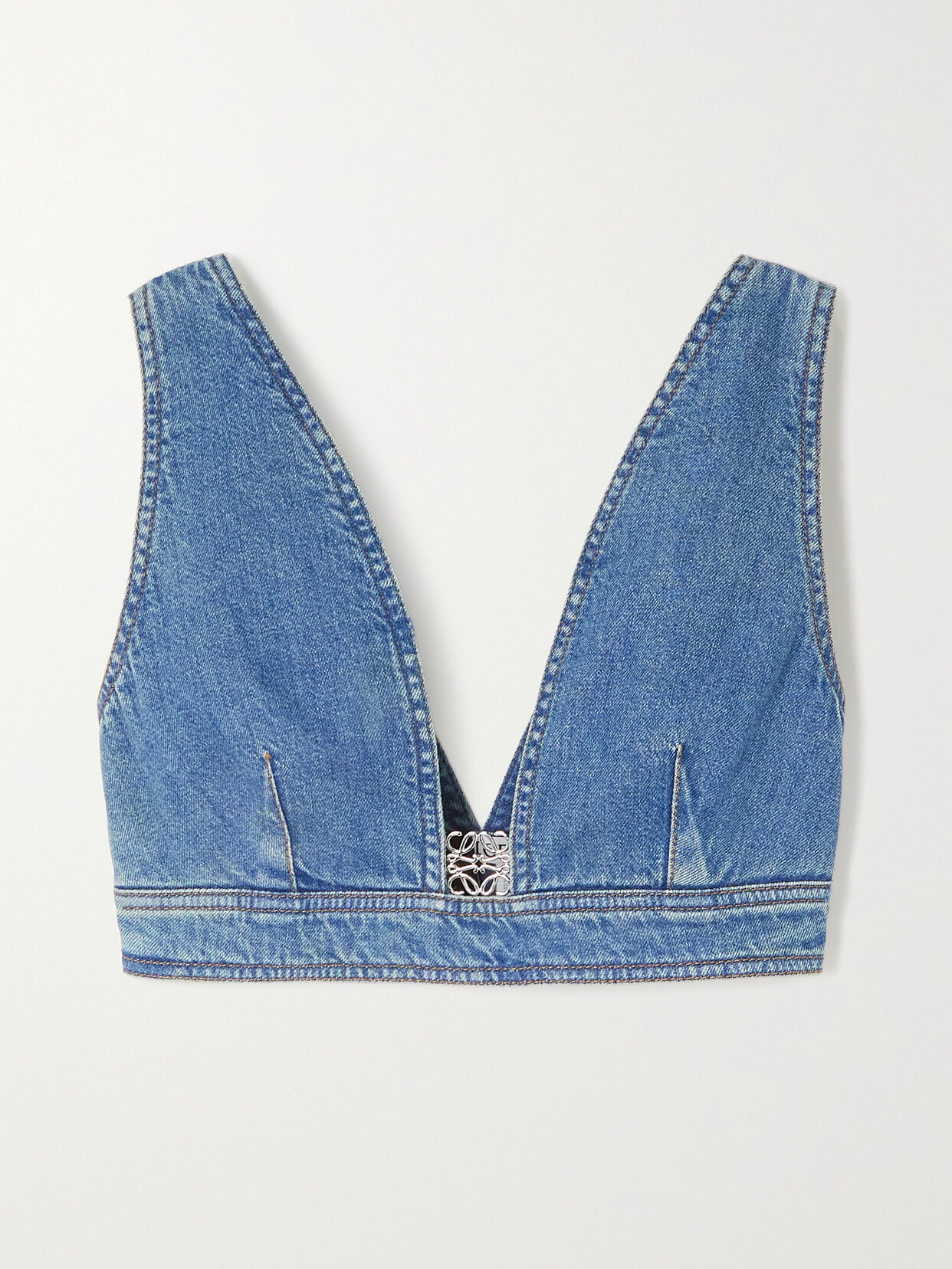 LOEWE + PAULA'S IBIZA ANAGRAM CROPPED EMBELLISHED DENIM TOP