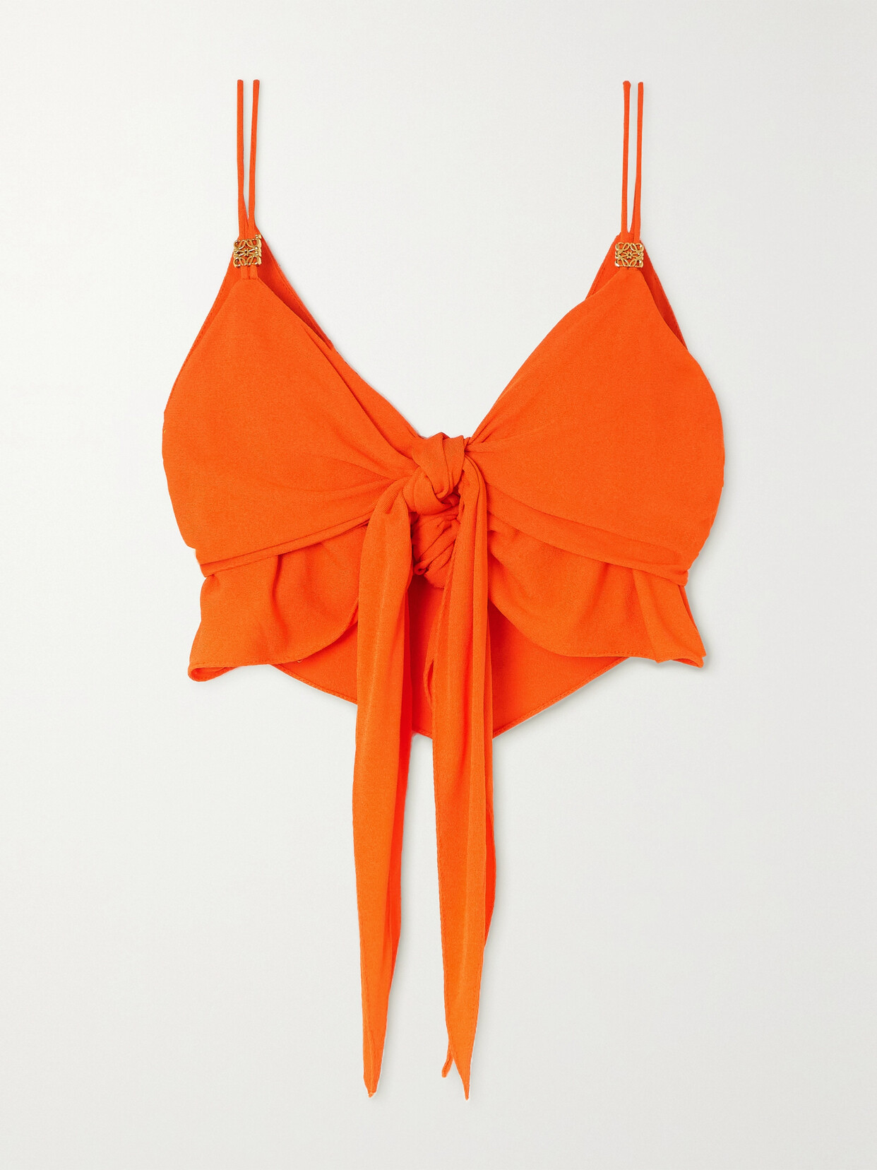 Loewe + Paula's Ibiza Cropped Tie-detailed Embellished Jersey Top In Orange