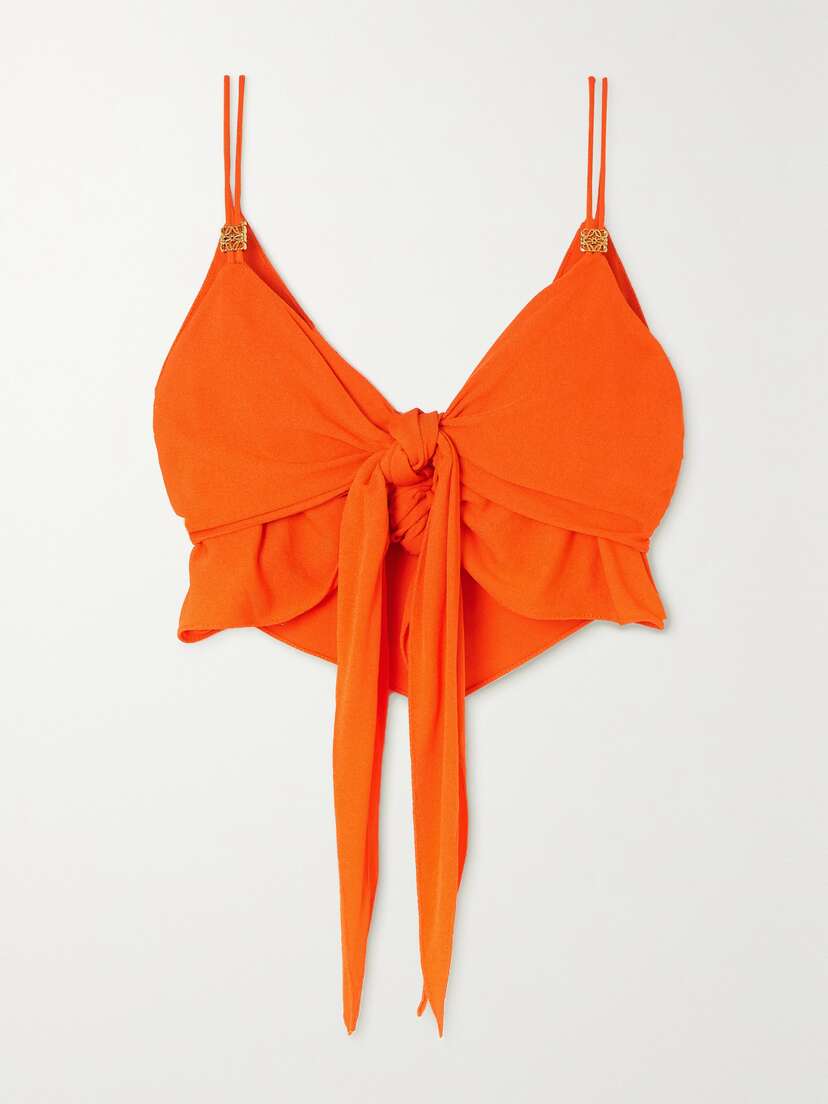 Loewe — + Paula's Ibiza cropped tie-detailed embellished jersey top