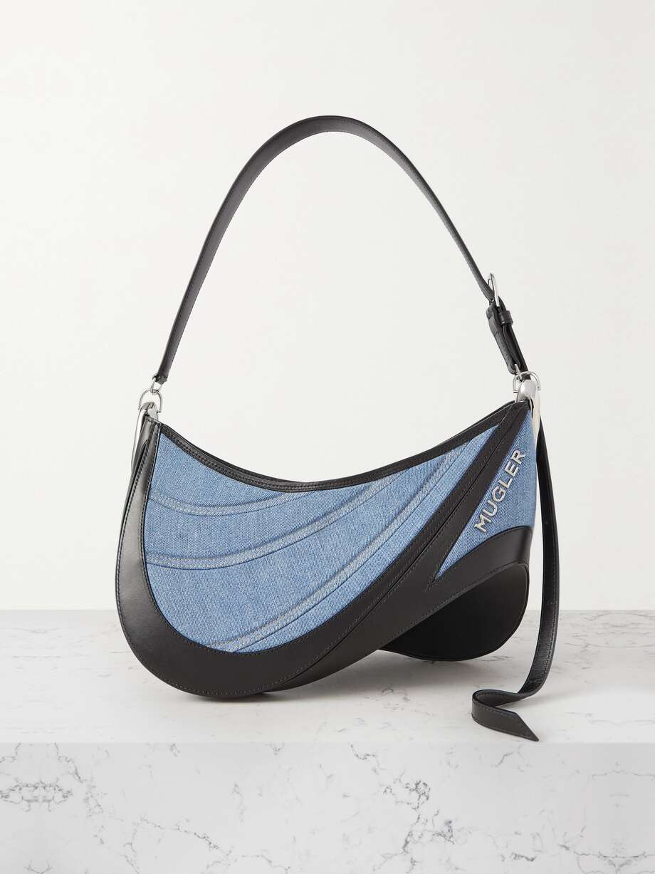 net-a-porter.com | Spiral Curve medium leather and quilted denim shoulder bag