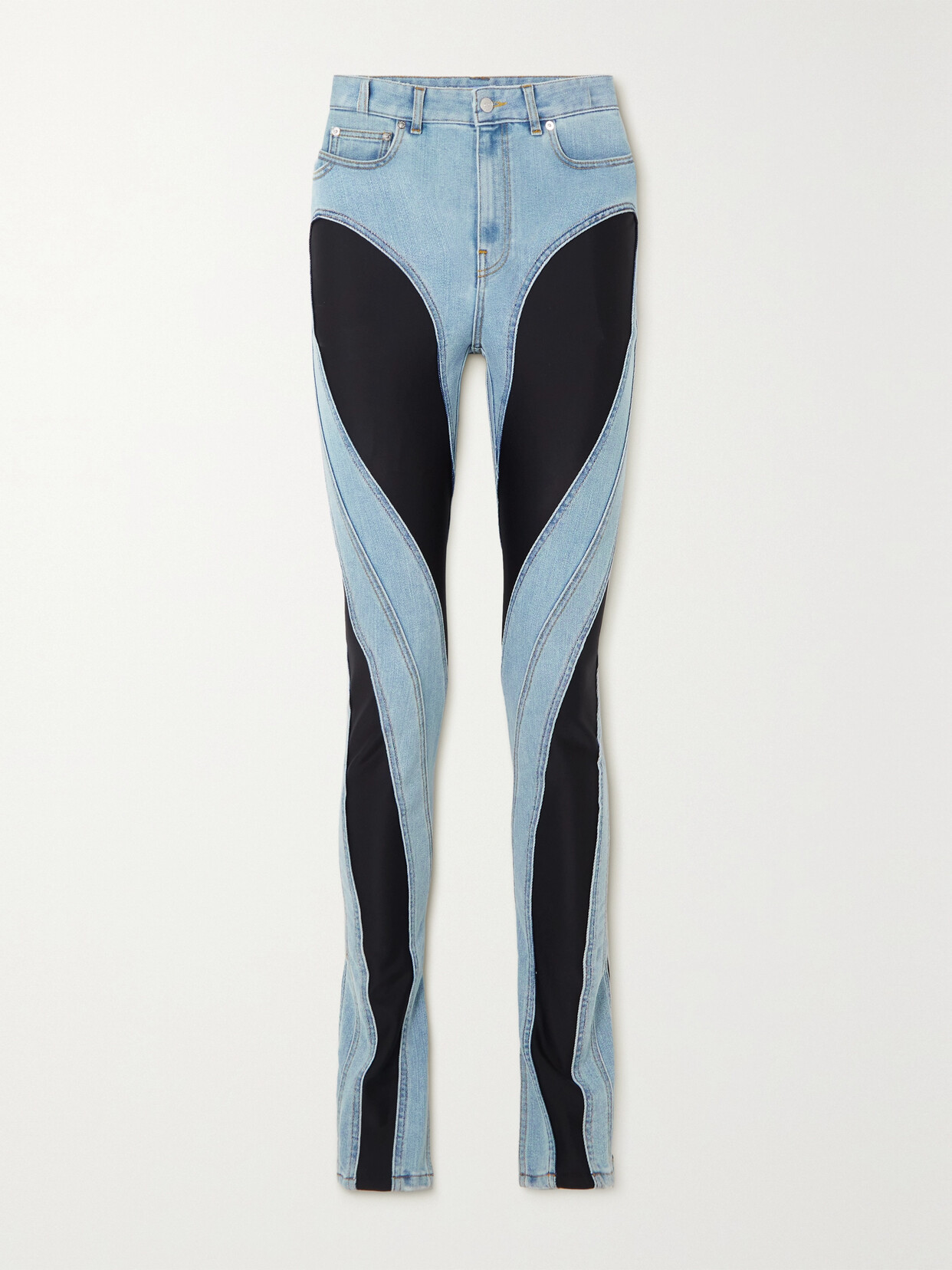 Mugler - Spiral Stretch Jersey-paneled Skinny Jeans - Blue