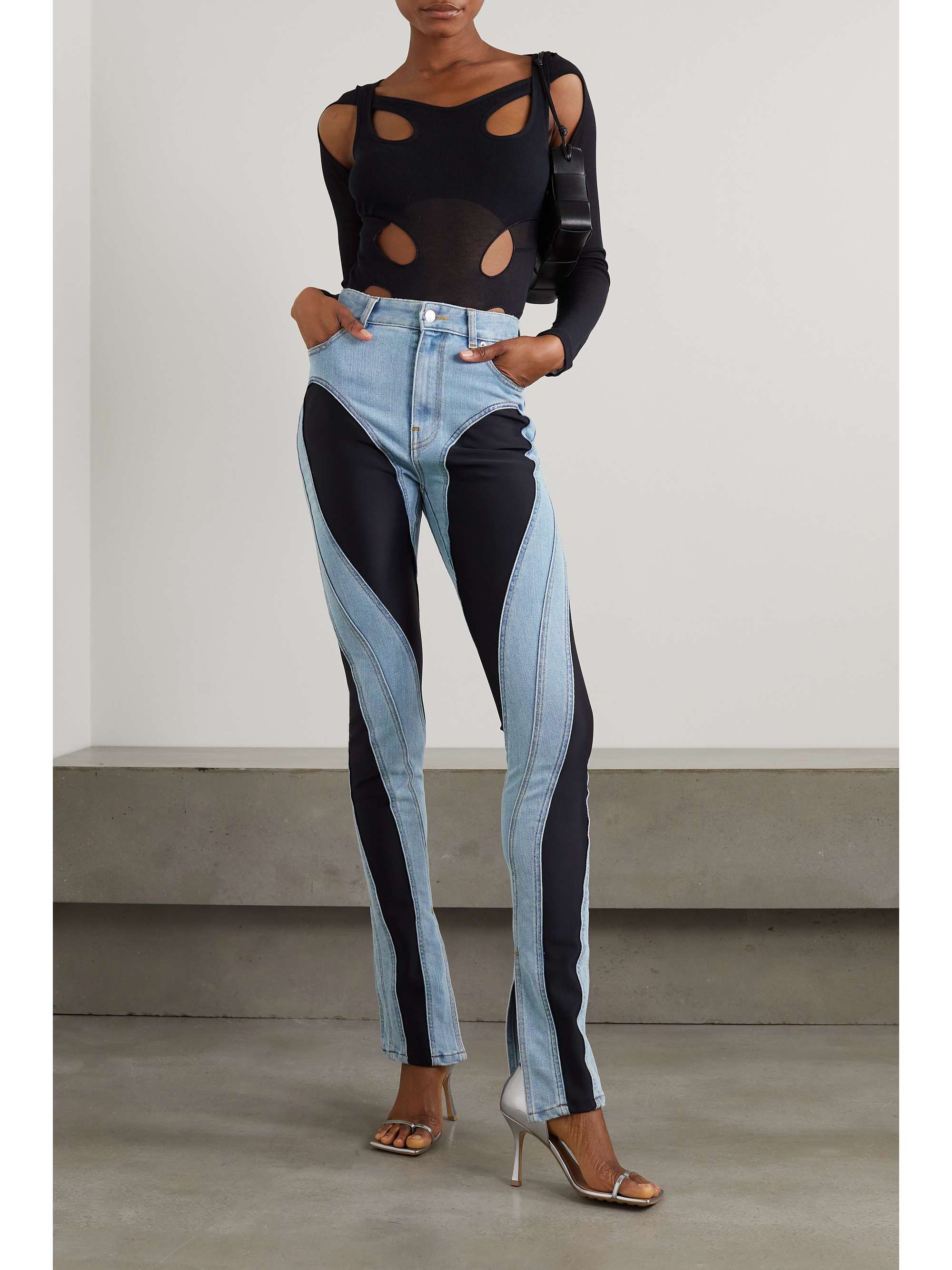 MUGLER Spiral stretch jersey paneled skinny jeans NET A PORTER