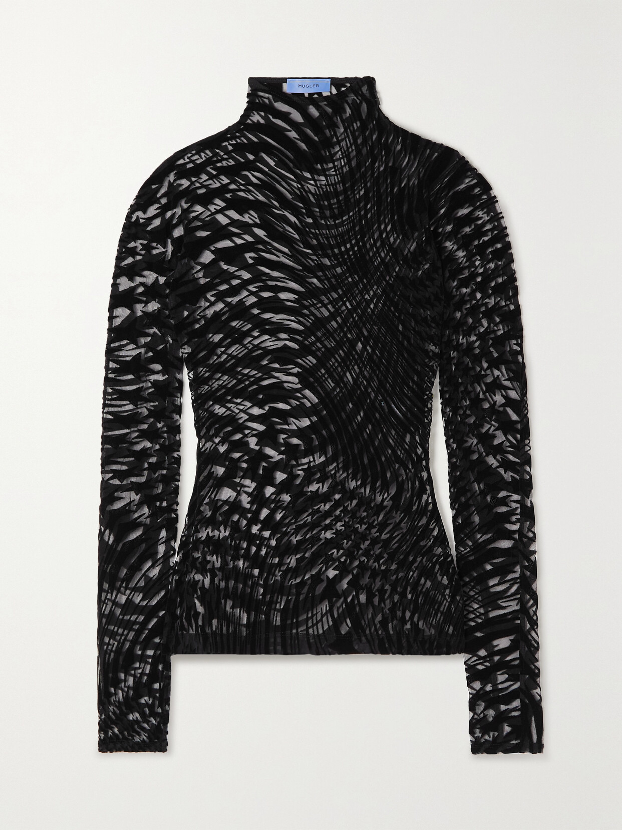 Mugler Devoré Tulle Turtleneck Top - Black