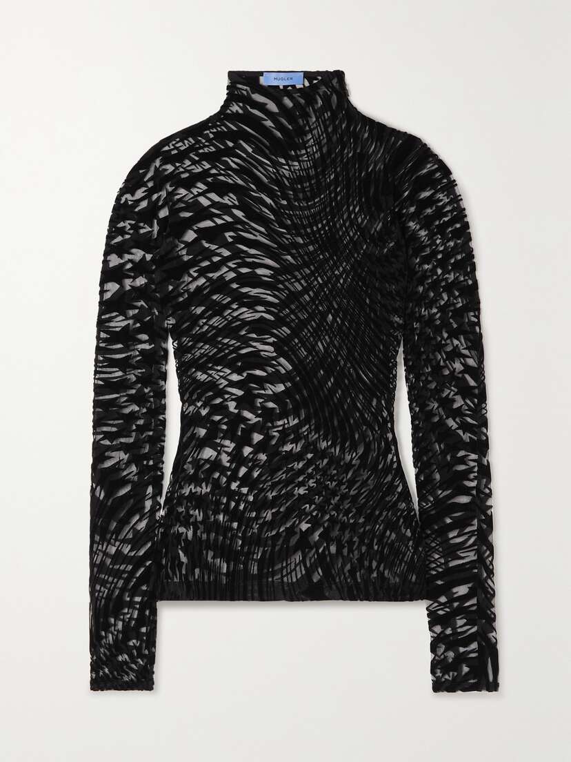 Mugler Devoré Tulle Turtleneck Top