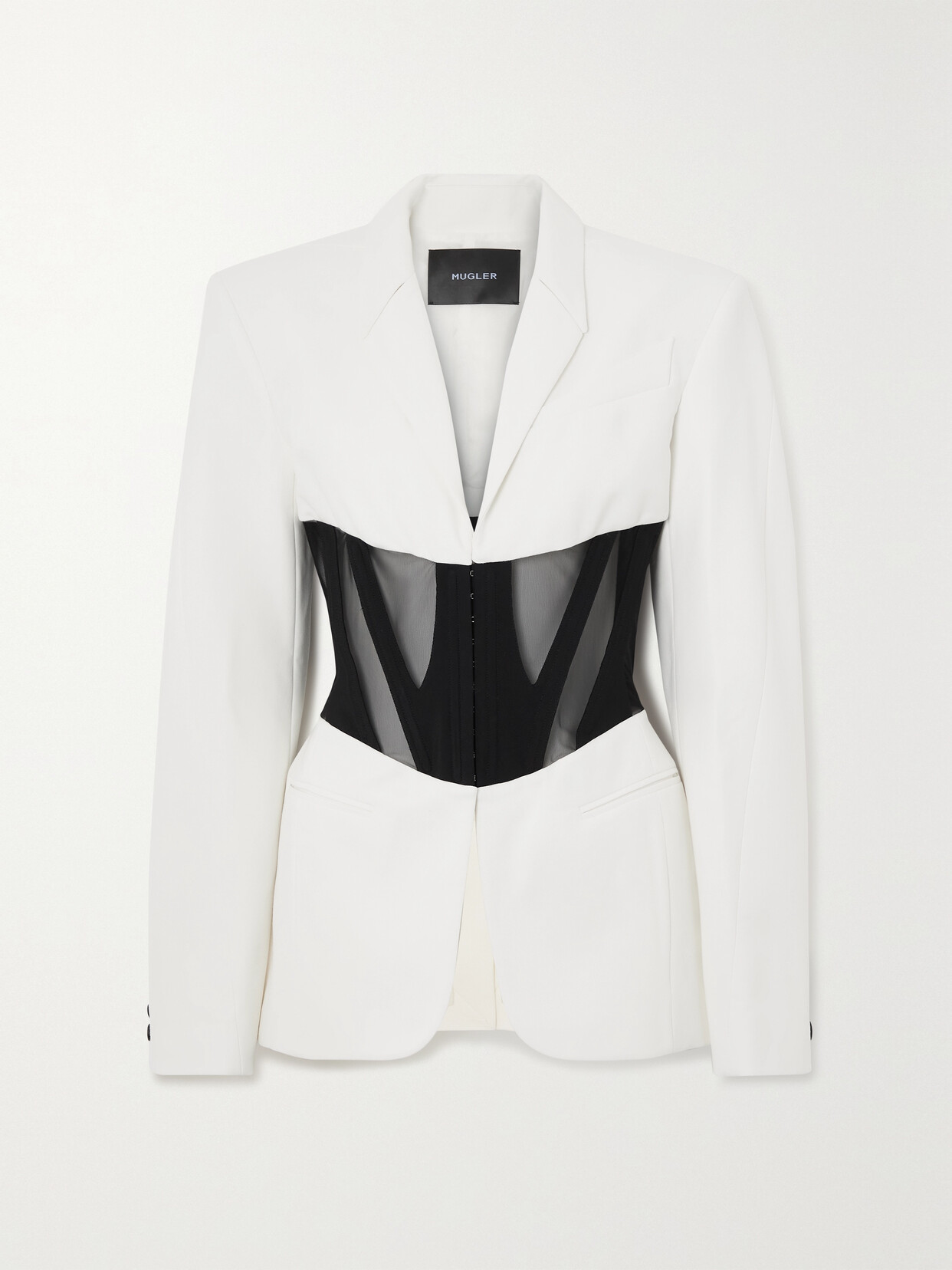 Mugler - Paneled Tulle-trimmed Twill Blazer - White