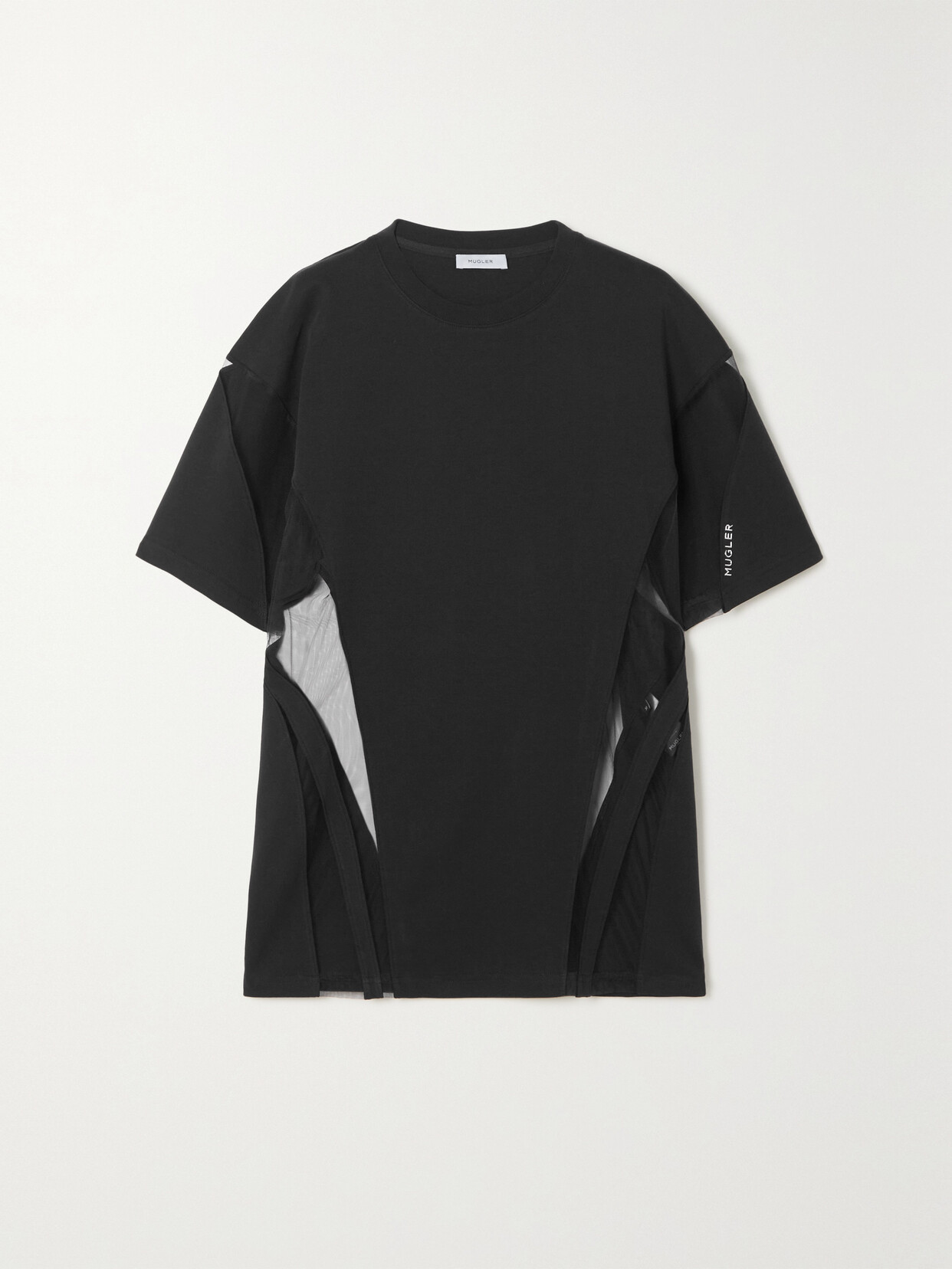 Mugler - Tulle-paneled Cotton-jersey T-shirt - Black