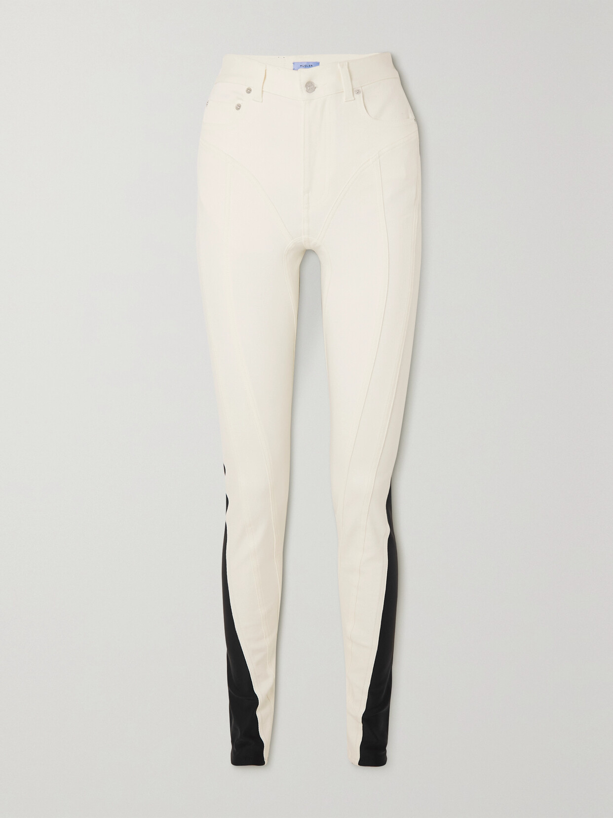 Mugler Stretch Jersey-trimmed High-rise Skinny Jeans - Ivory