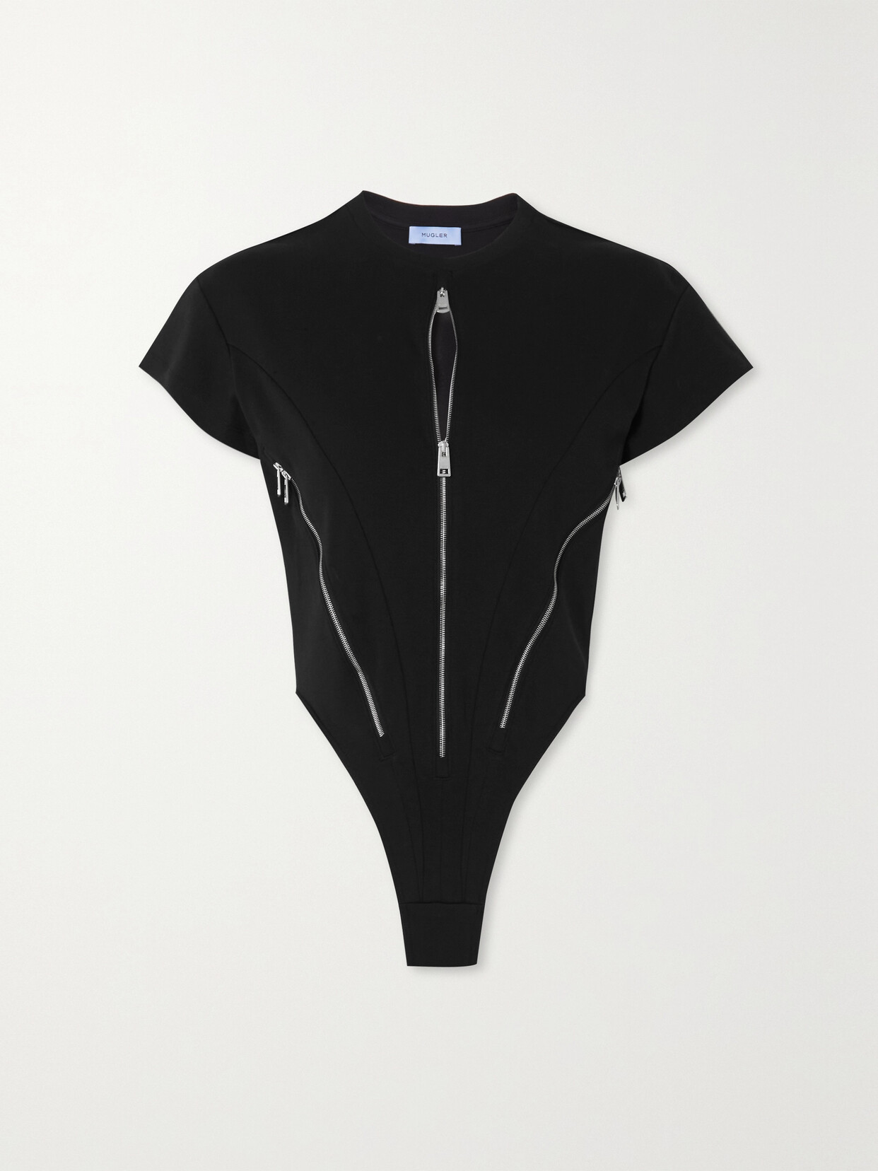 Mugler Zipped Cotton Jersey Bodysuit In Black