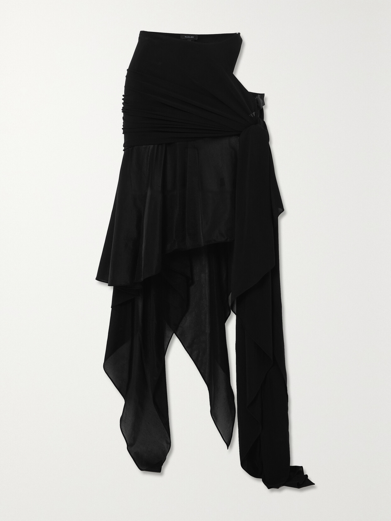 Mugler Asymmetric Draped Cutout Jersey And Crepe De Chine Skirt - Black
