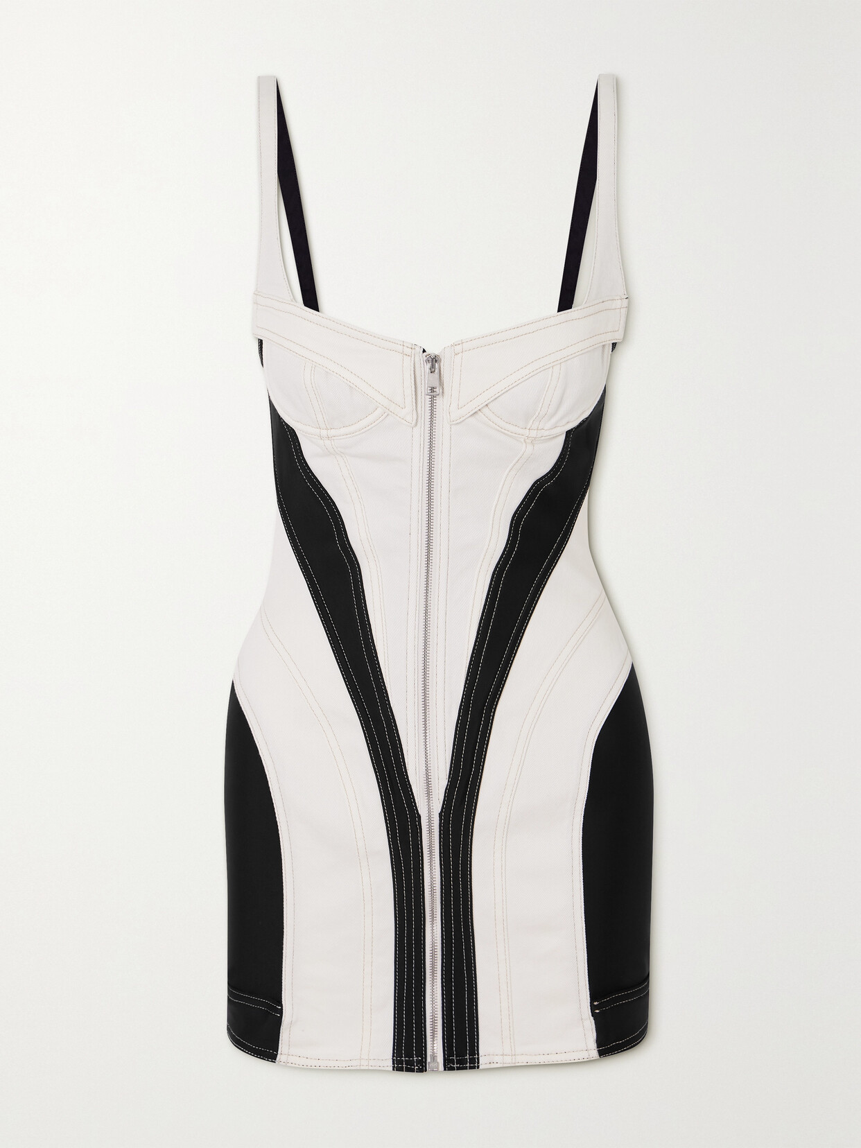 Mugler - Paneled Denim And Stretch-jersey Mini Dress - Ivory