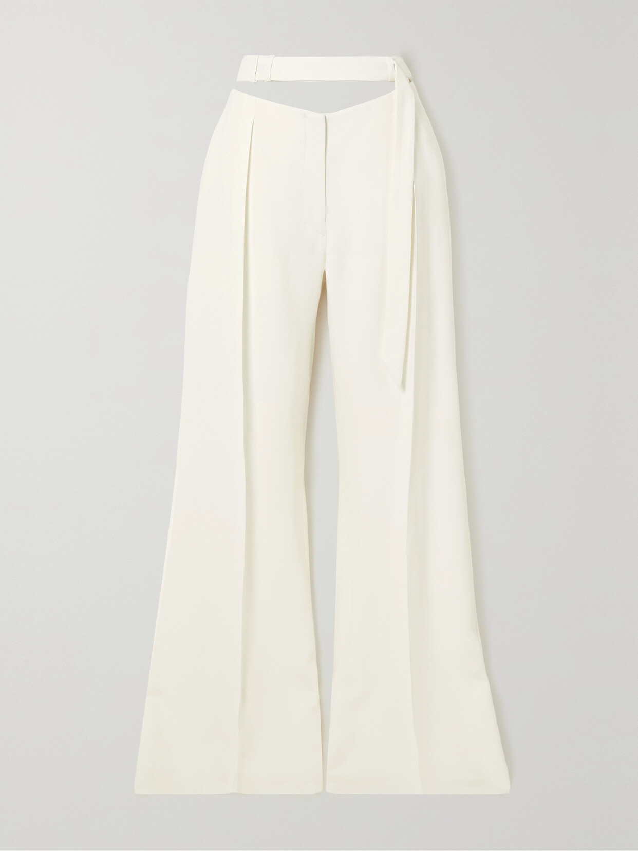 Mugler - Belted Pleated Twill Wide-leg Pants - White