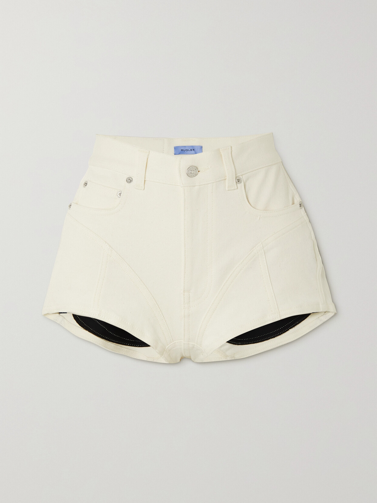 Mugler - Spiral Two-tone Denim Shorts - Ivory