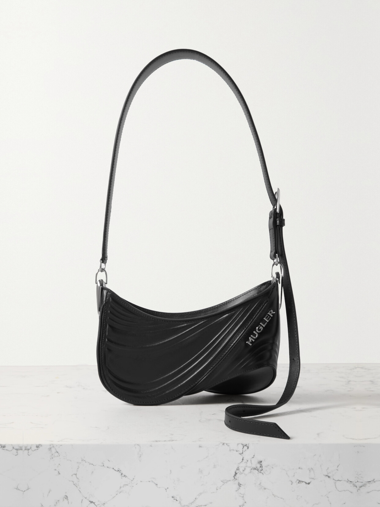 Mugler - Spiral Curve 01 Embossed Leather Shoulder Bag - Black