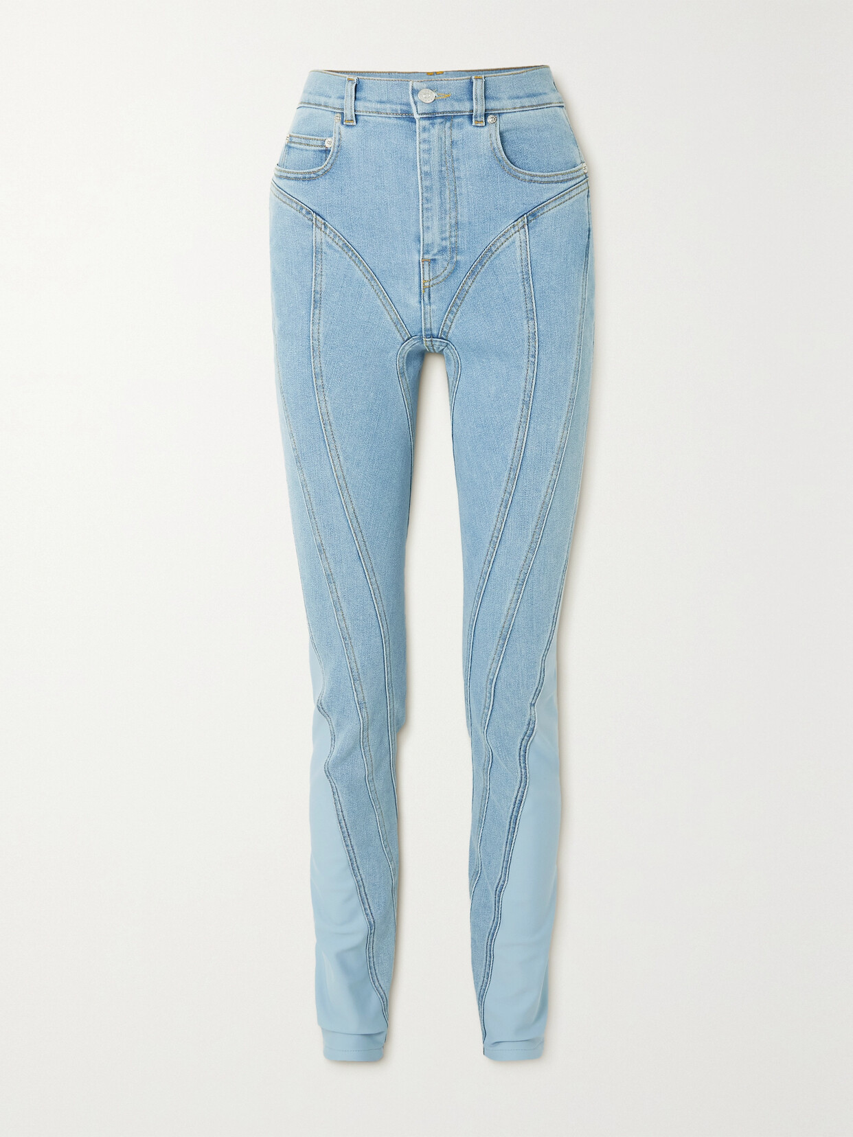 Mugler Stretch Jersey-trimmed High-rise Skinny Jeans - Blue