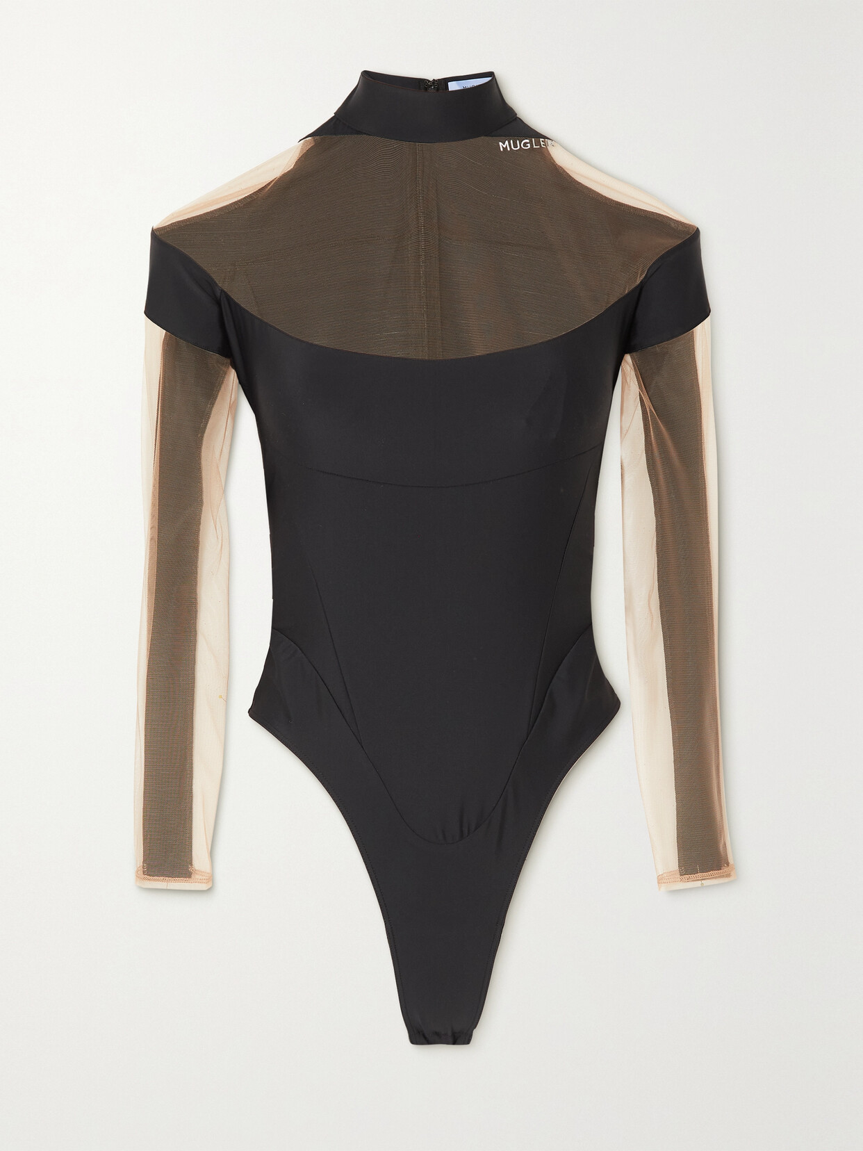 Mugler - Illusion Stretch-jersey And Tulle Bodysuit - Black