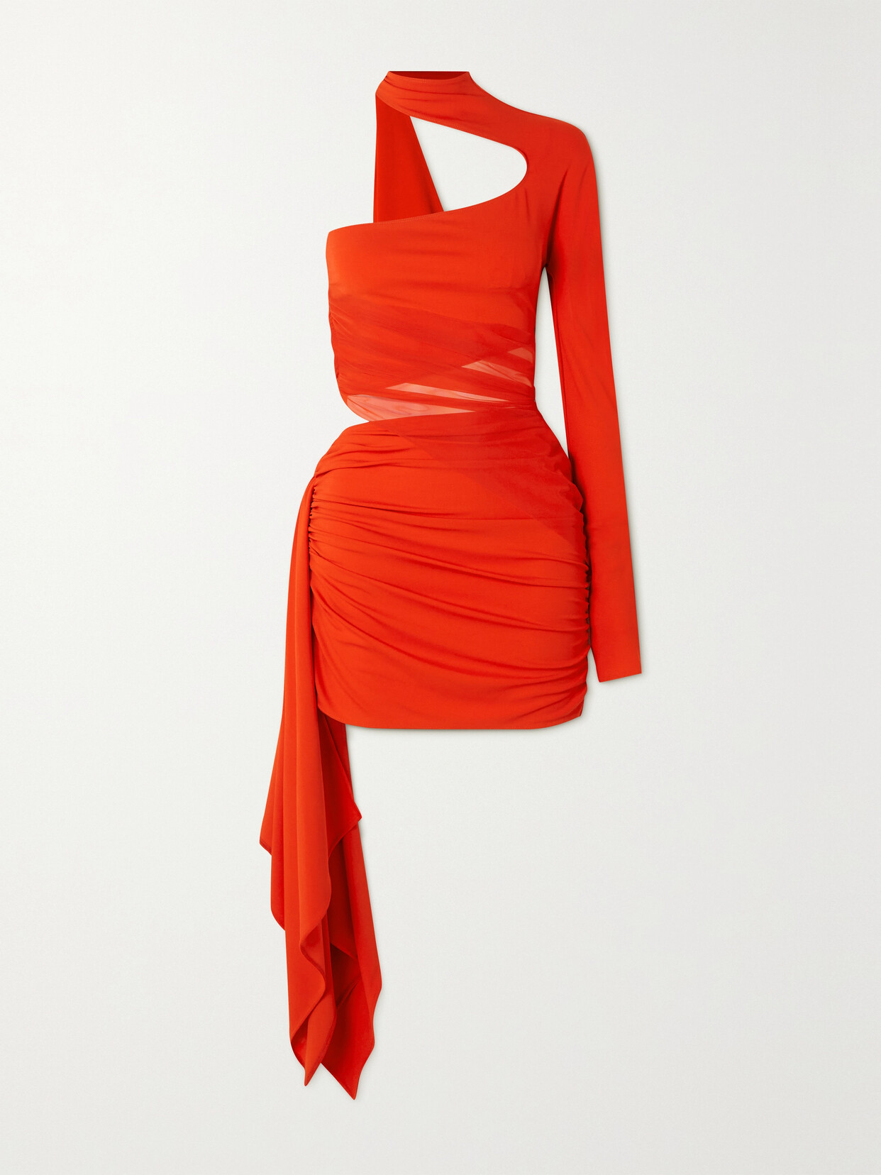 Mugler - Asymmetric Stretch-jersey And Tulle Mini Dress - Orange