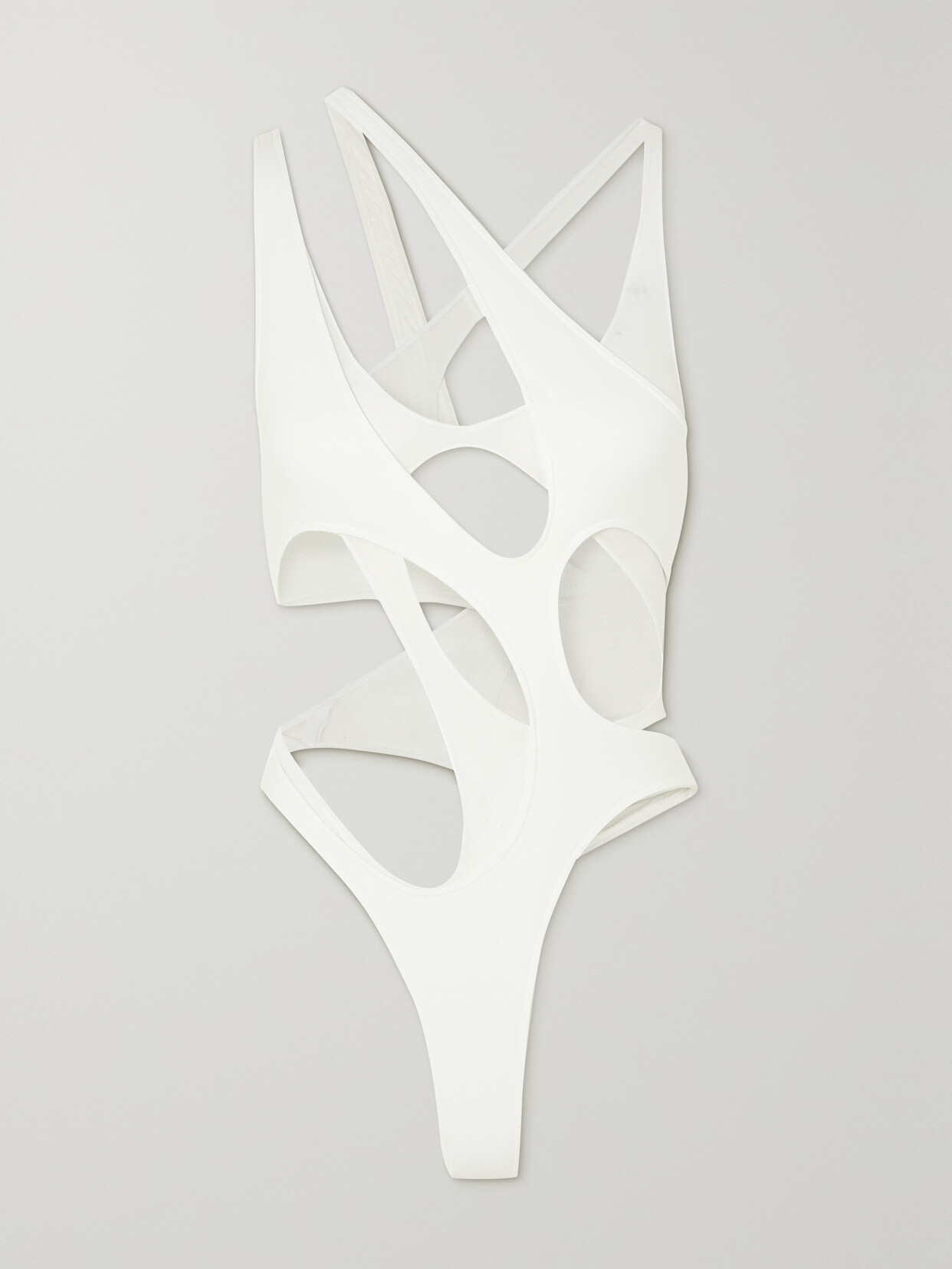 Mugler - Cutout Mesh-trimmed Swimsuit - White
