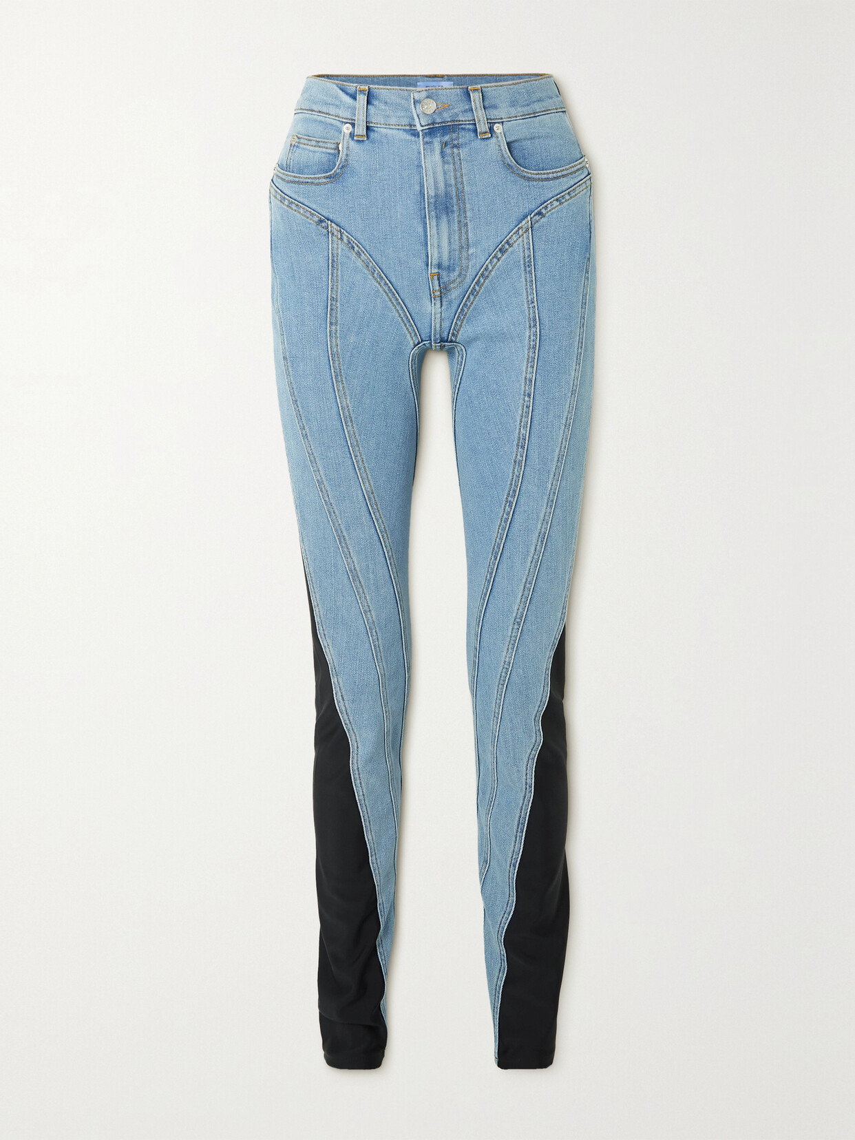 Mugler - Stretch Jersey-trimmed Skinny Jeans - Blue