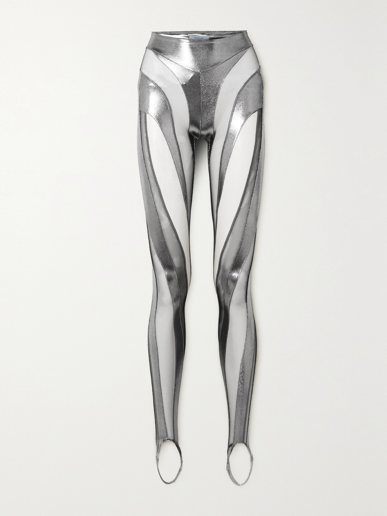Mugler Metallic Stretch-jersey And Tulle Stirrup Leggings - Silver